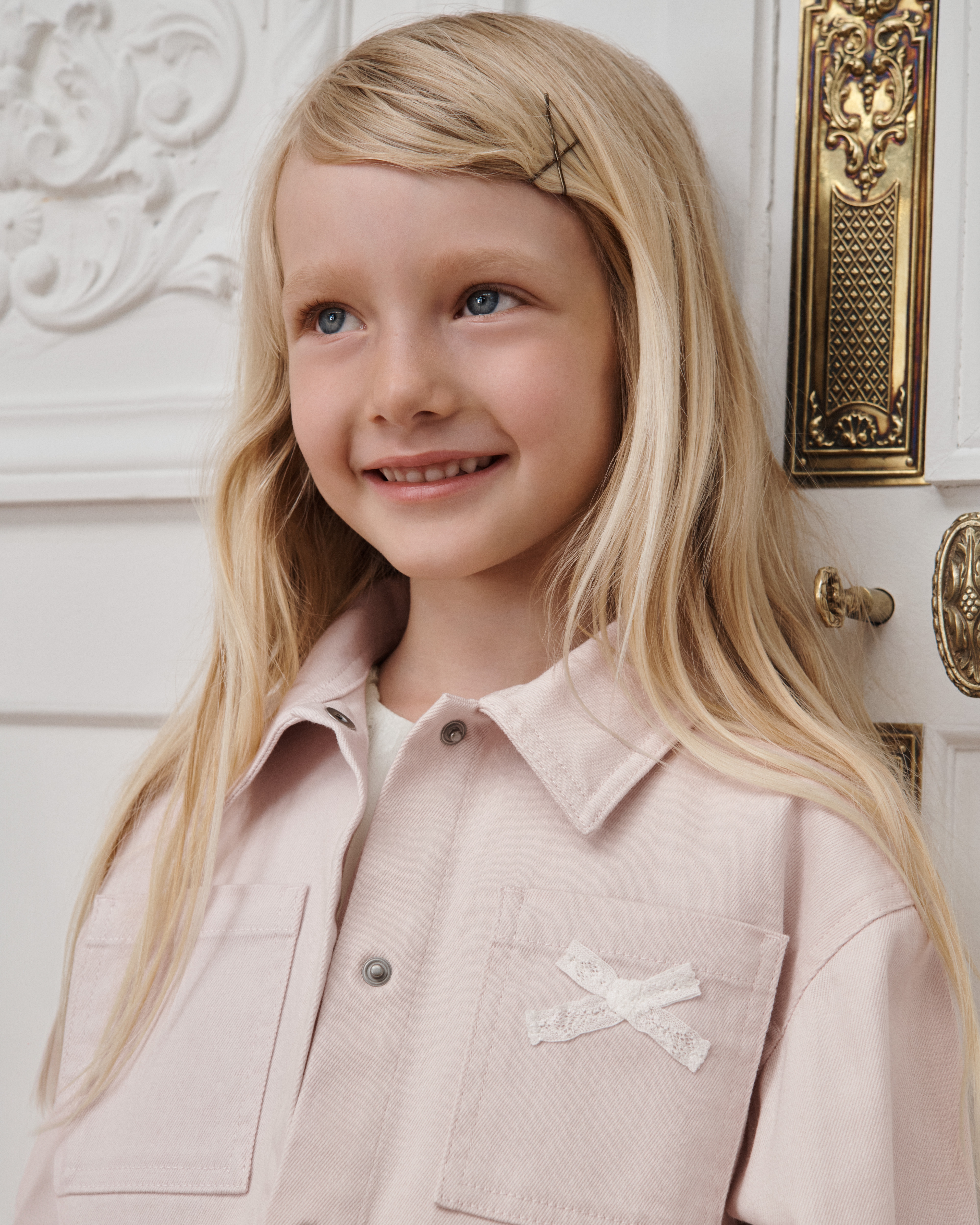 Kids' Cropped Jacket Pale Pink Cotton Gabardine E03