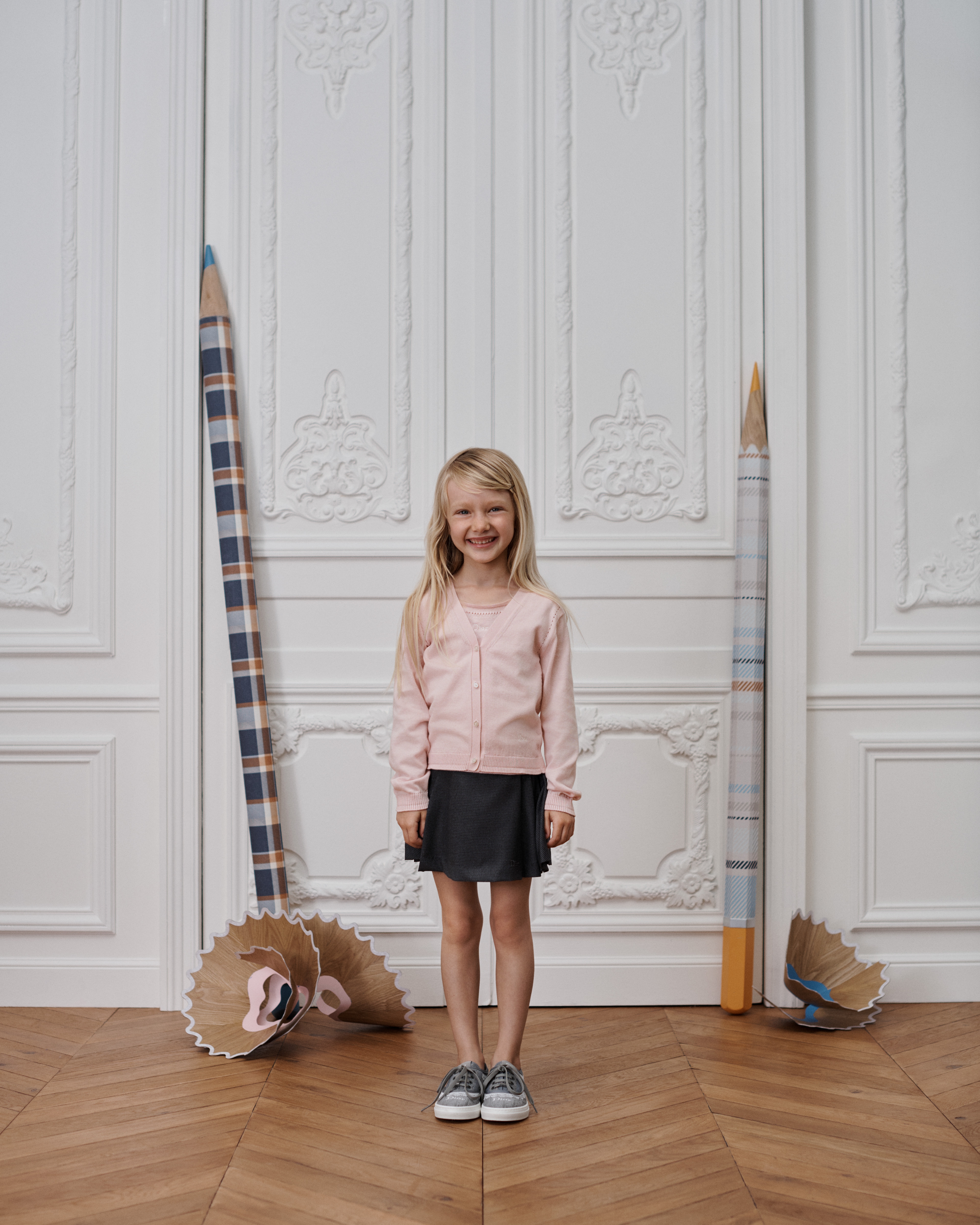 Kids' Cardigan Pale Pink Cotton and Cashmere Knit E01