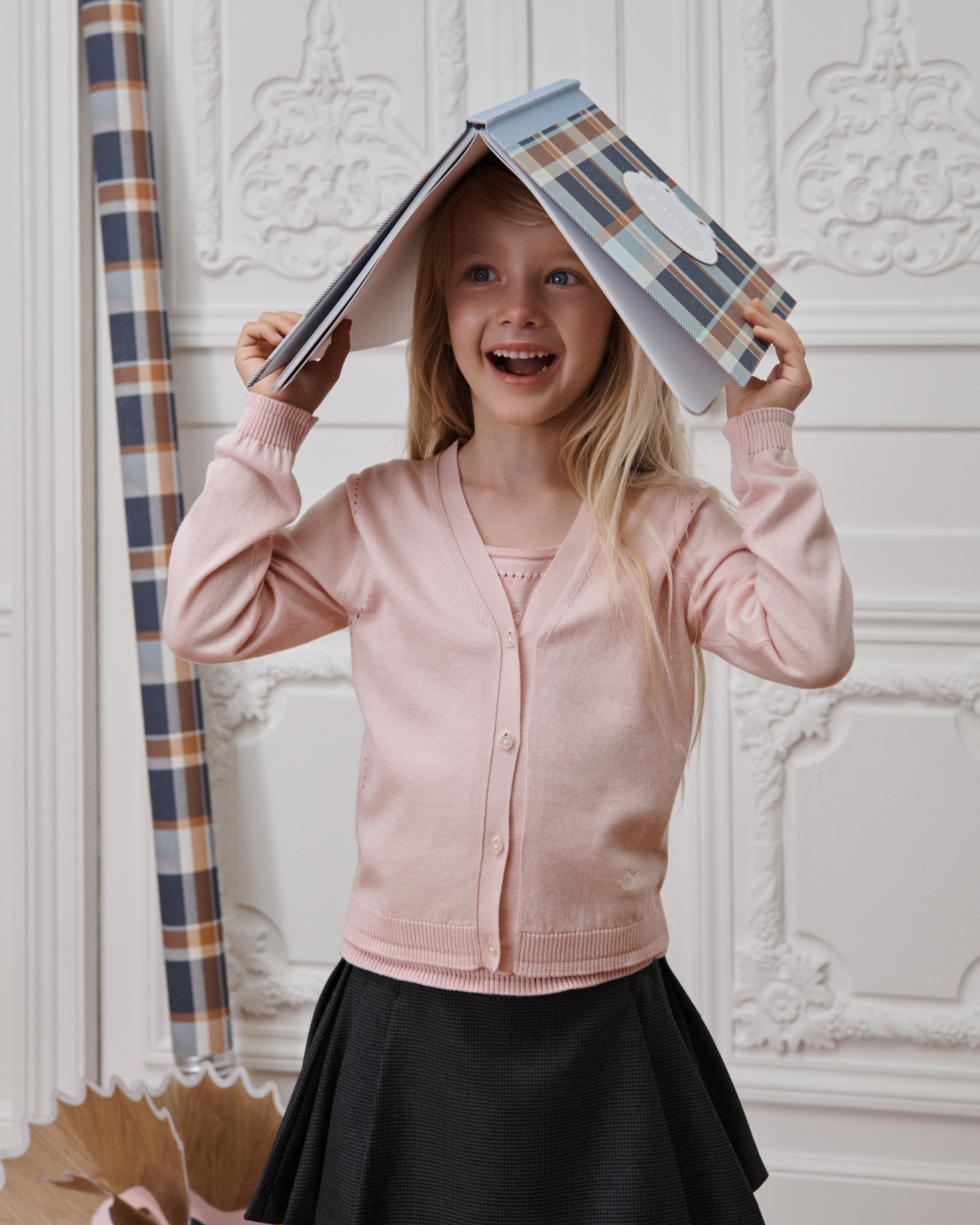 Kids' Cardigan Pale Pink Cotton and Cashmere Knit E02