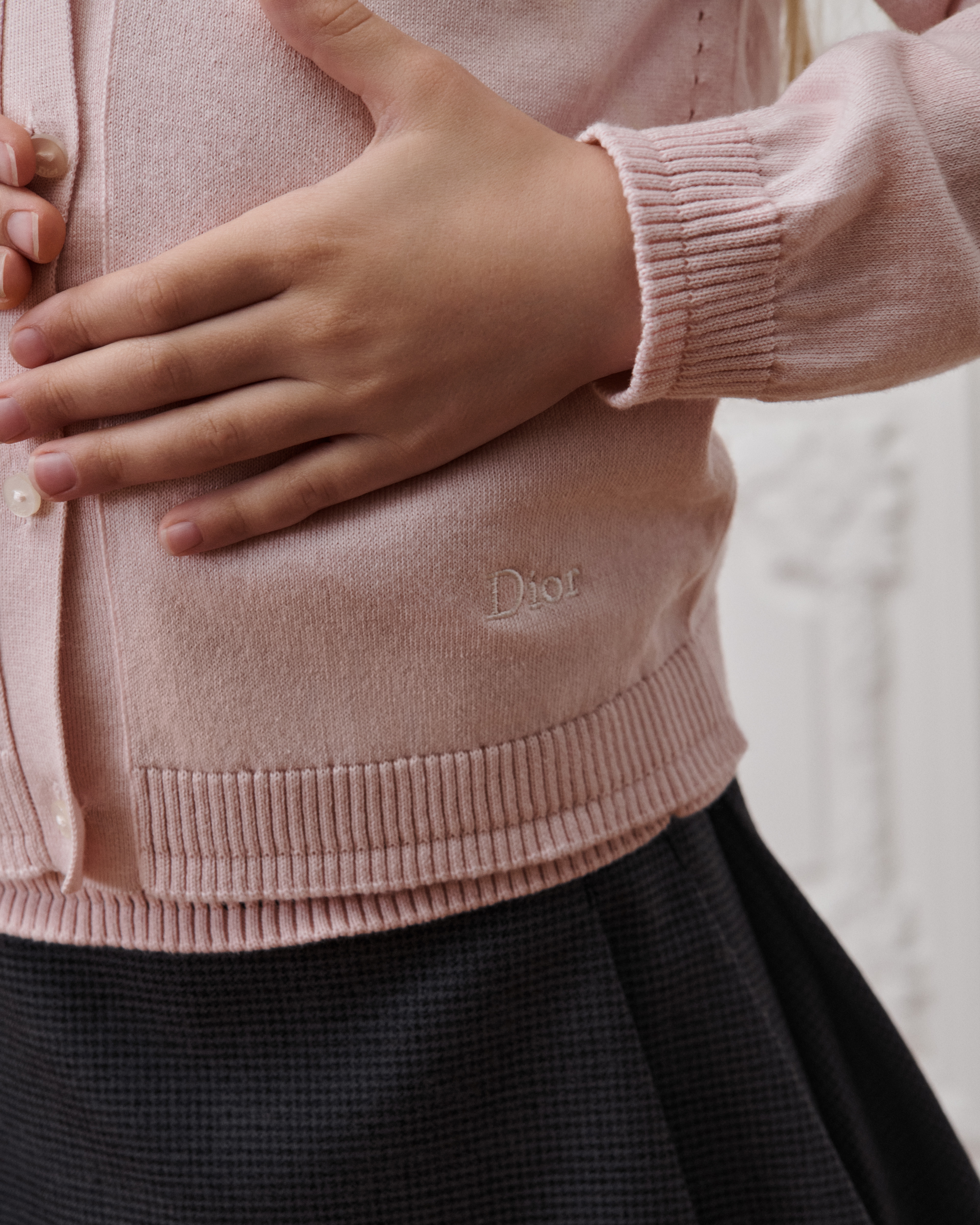 Kids' Cardigan Pale Pink Cotton and Cashmere Knit E03