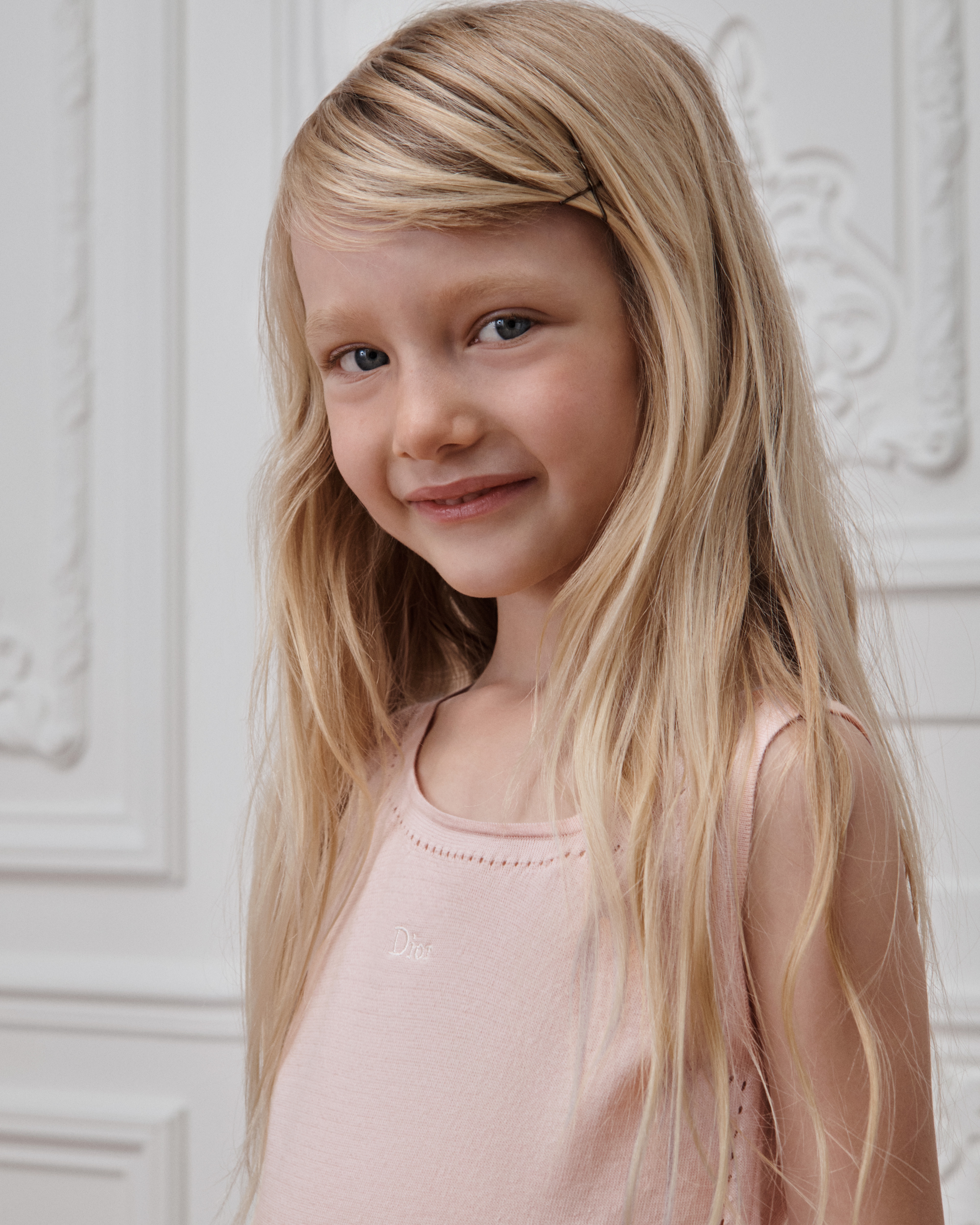 Tanktop voor kinderen Gebreid van vaalroze katoen en kasjmier E09