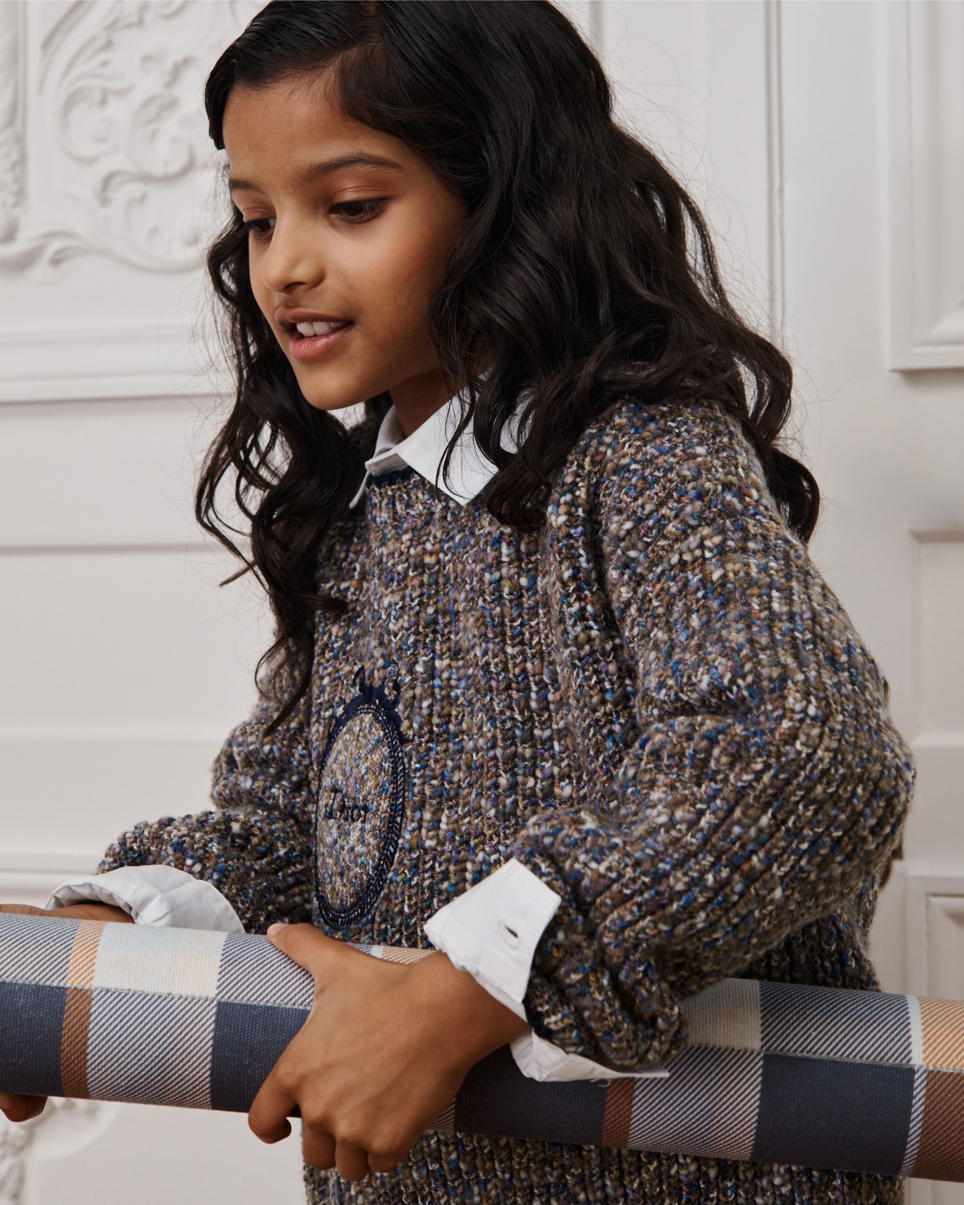 Kids' Sweater Multicolor Wool Mouliné Knit E02