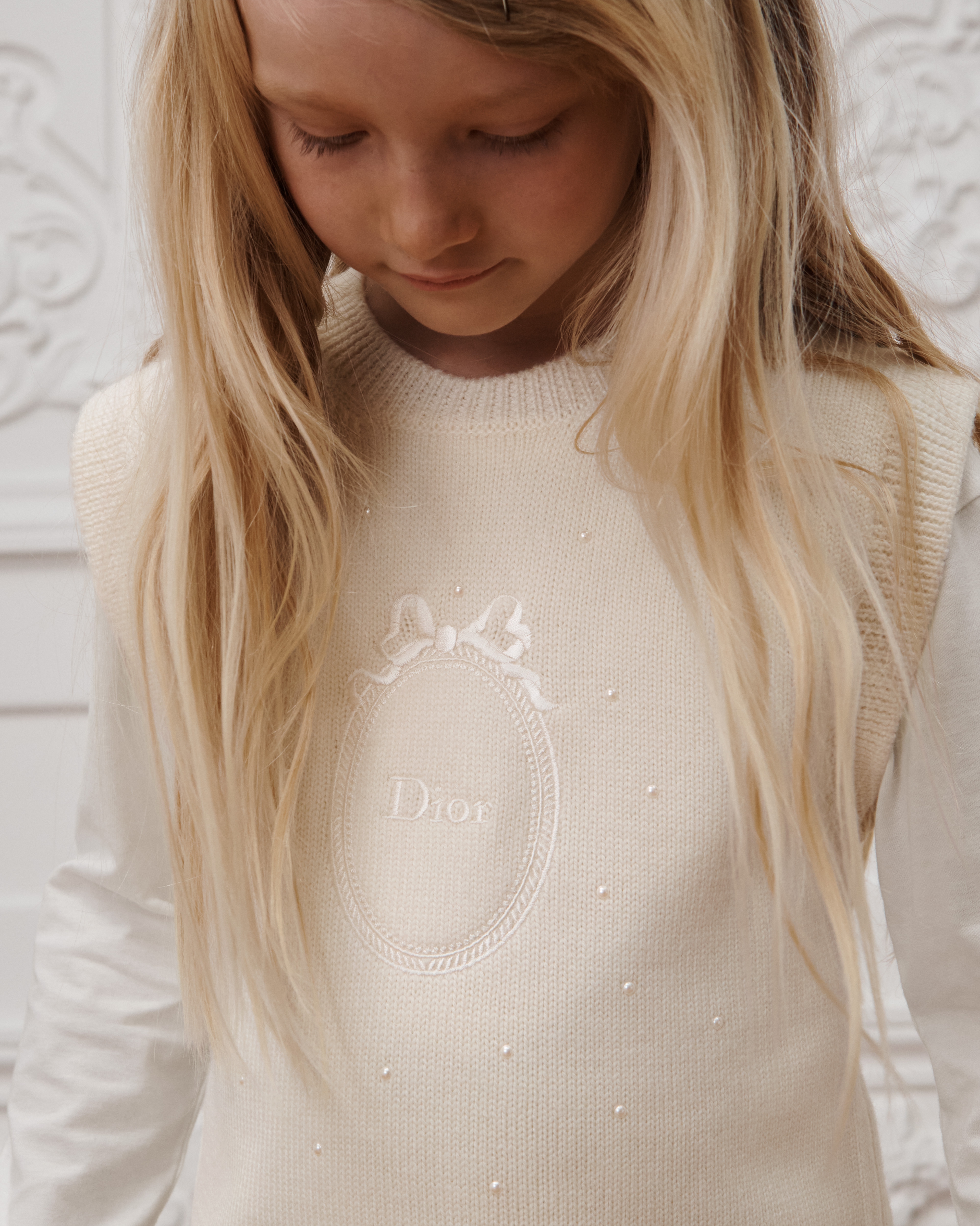 Kids' Sweater Vest Ivory Wool Knit E03