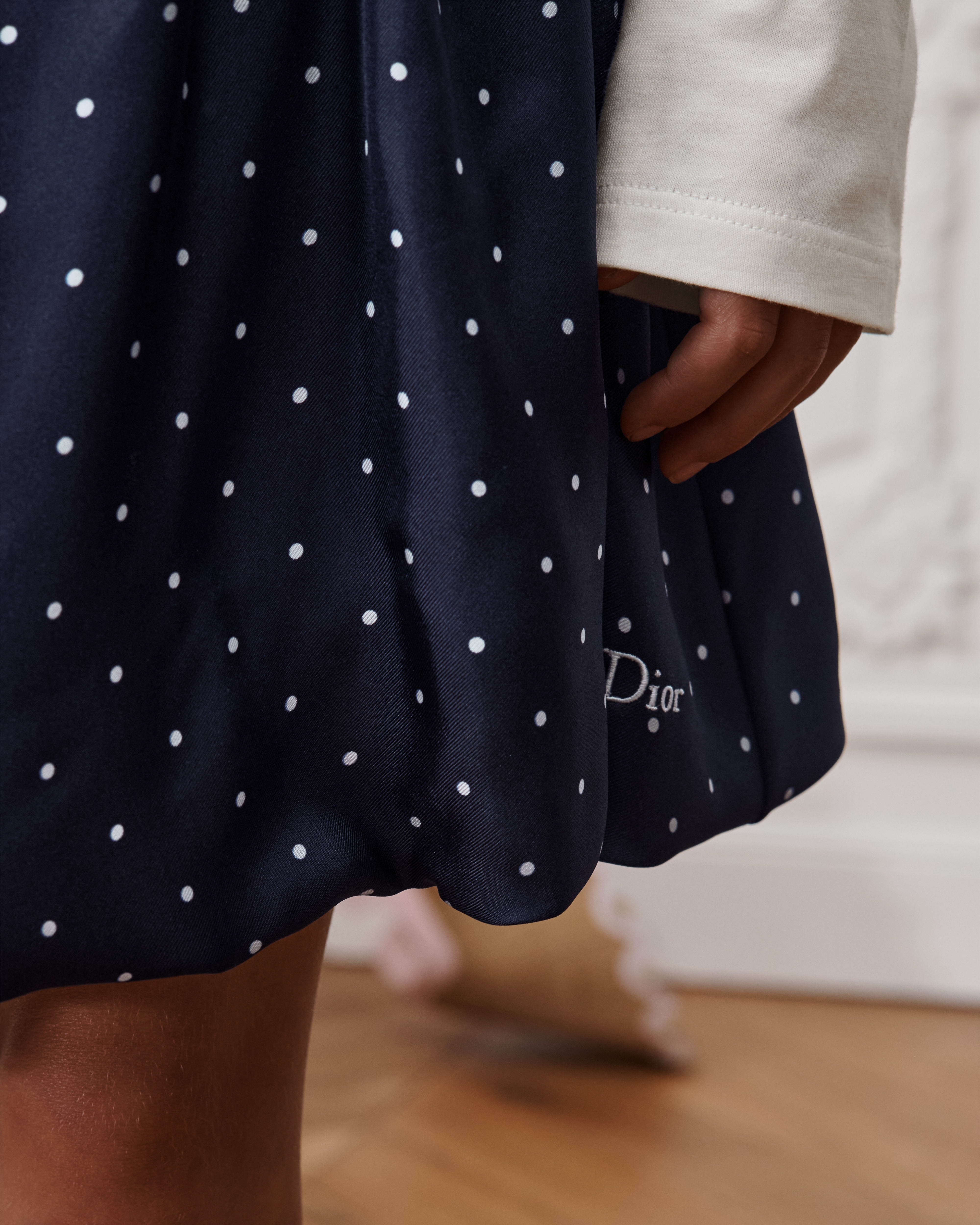 Kids' Balloon Skirt Navy Blue Polka Dot Satin E15
