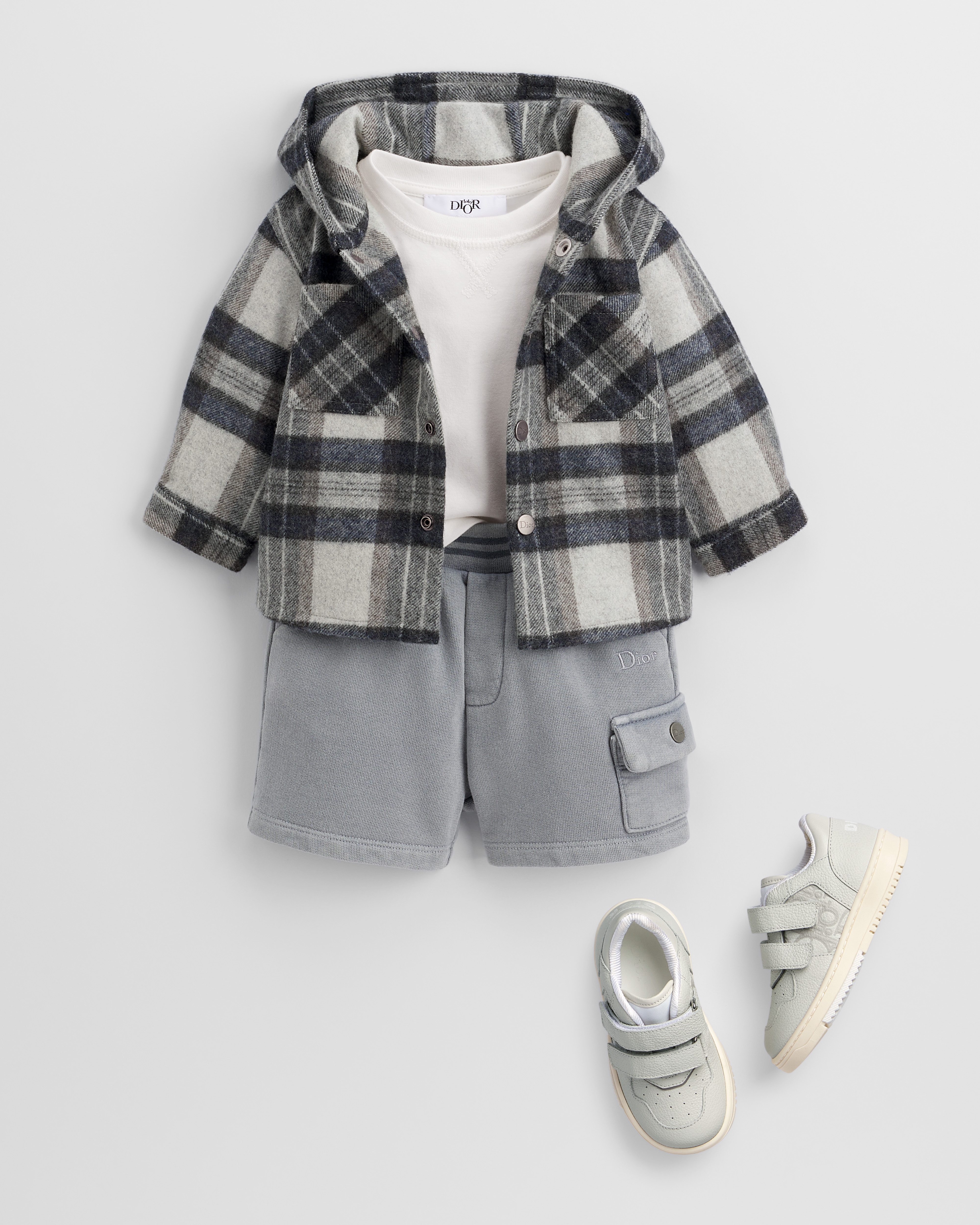 Baby Overshirt Gray and Black Checkered Wool Blend E01