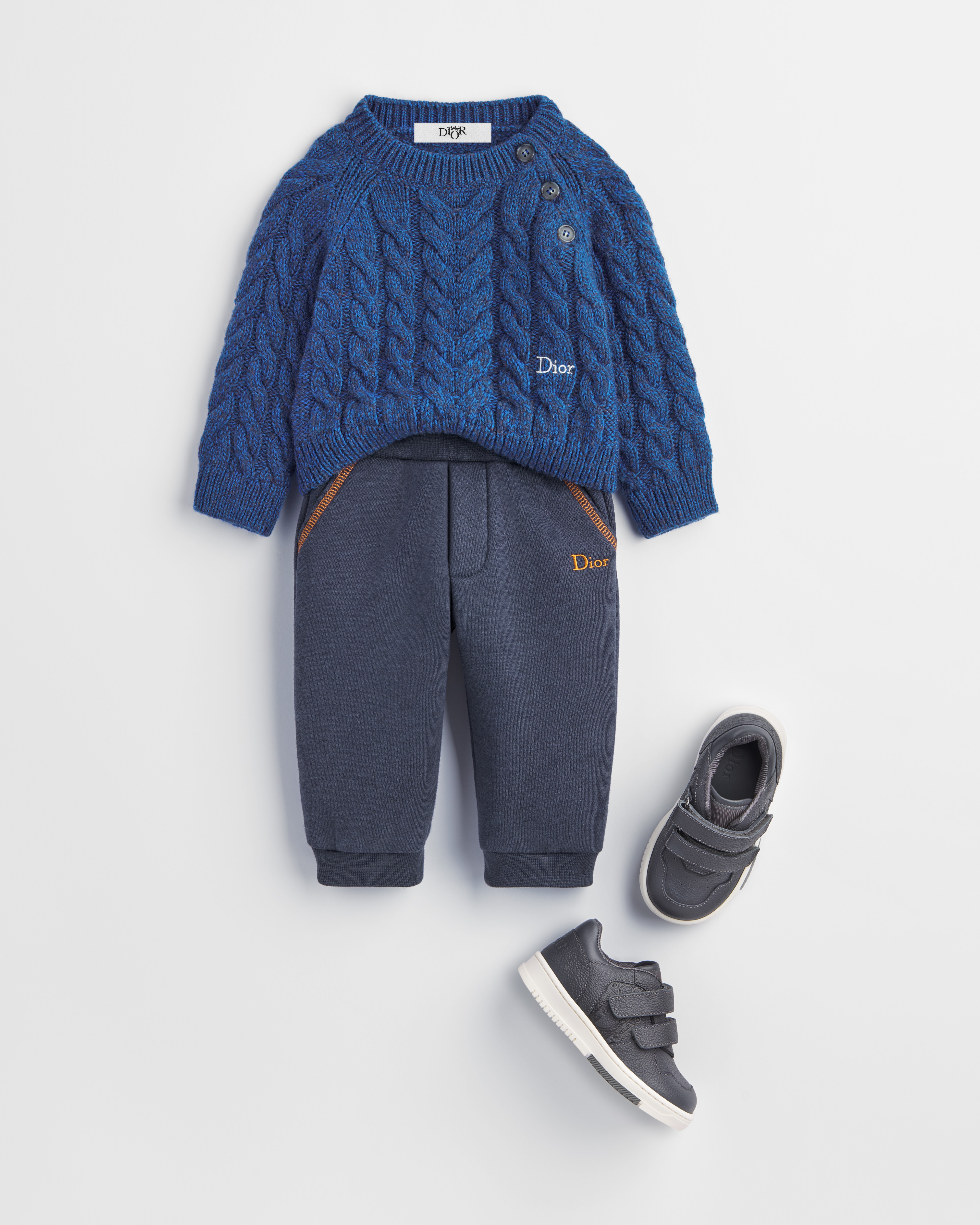 Baby Sweater Bright Blue Cable-Knit Wool Blend E01
