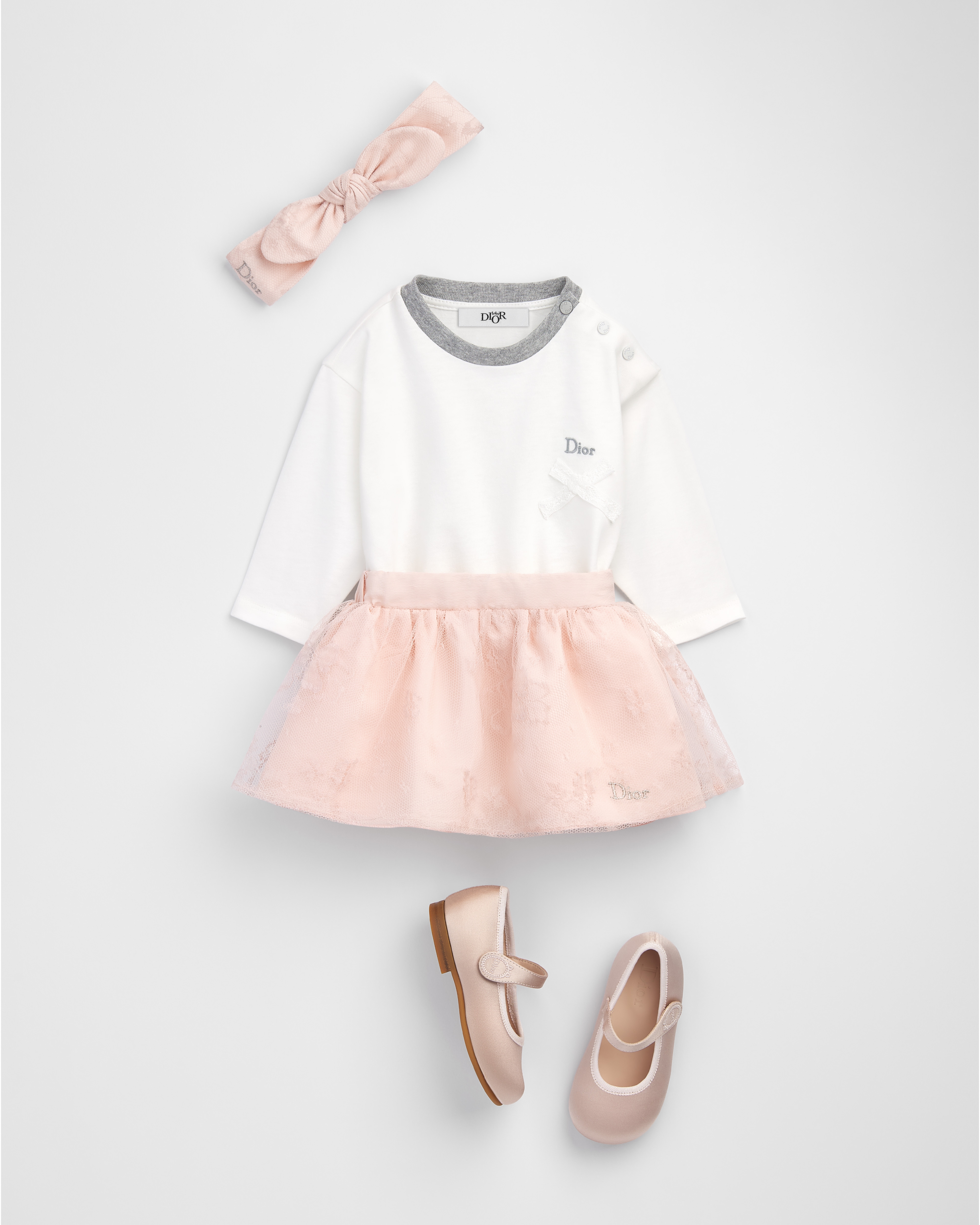 Baby Flared Skirt Pale Pink Clover Motif Lace E01