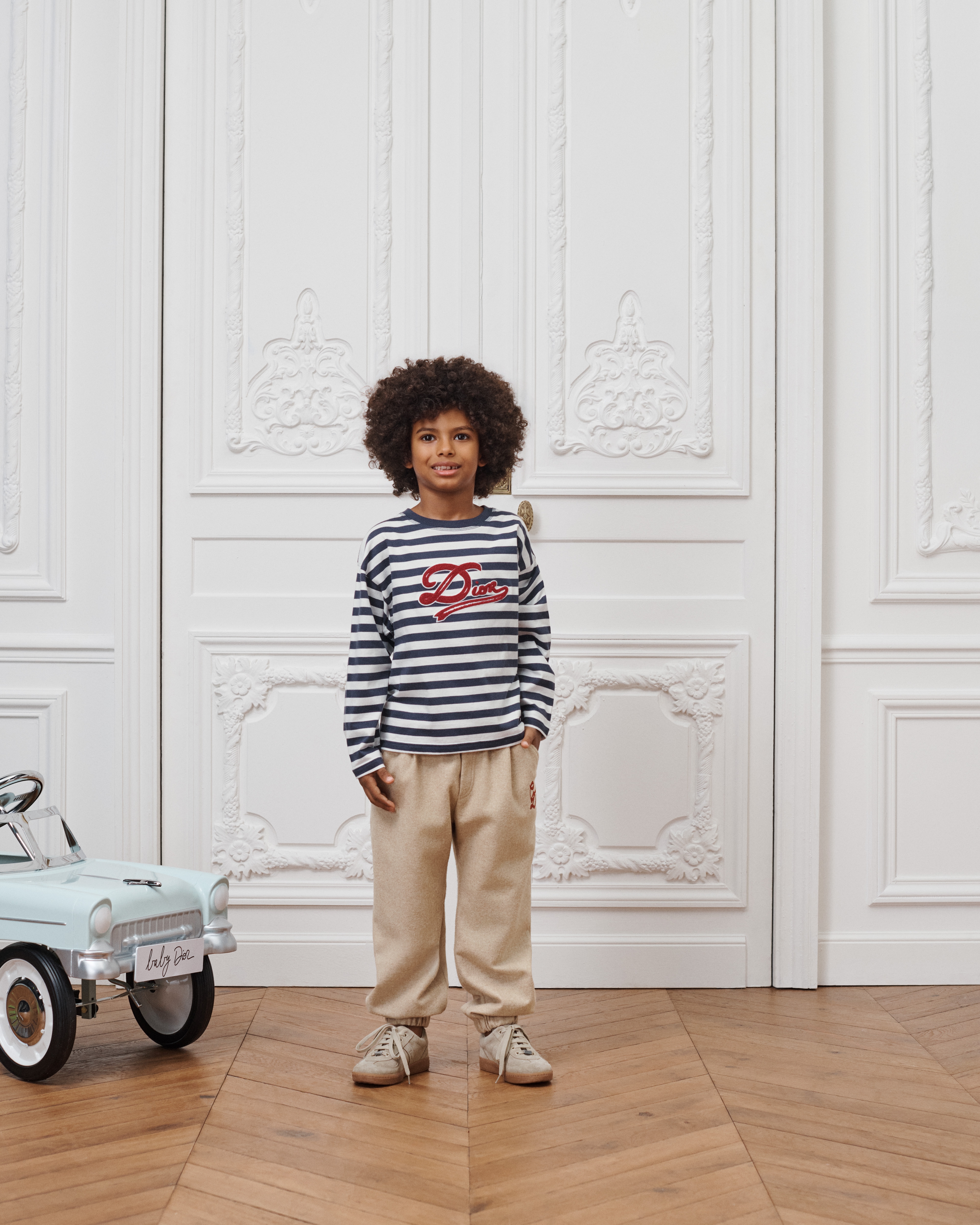Kids' Long-Sleeved T-Shirt White and Navy Blue Striped Cotton Jersey E07