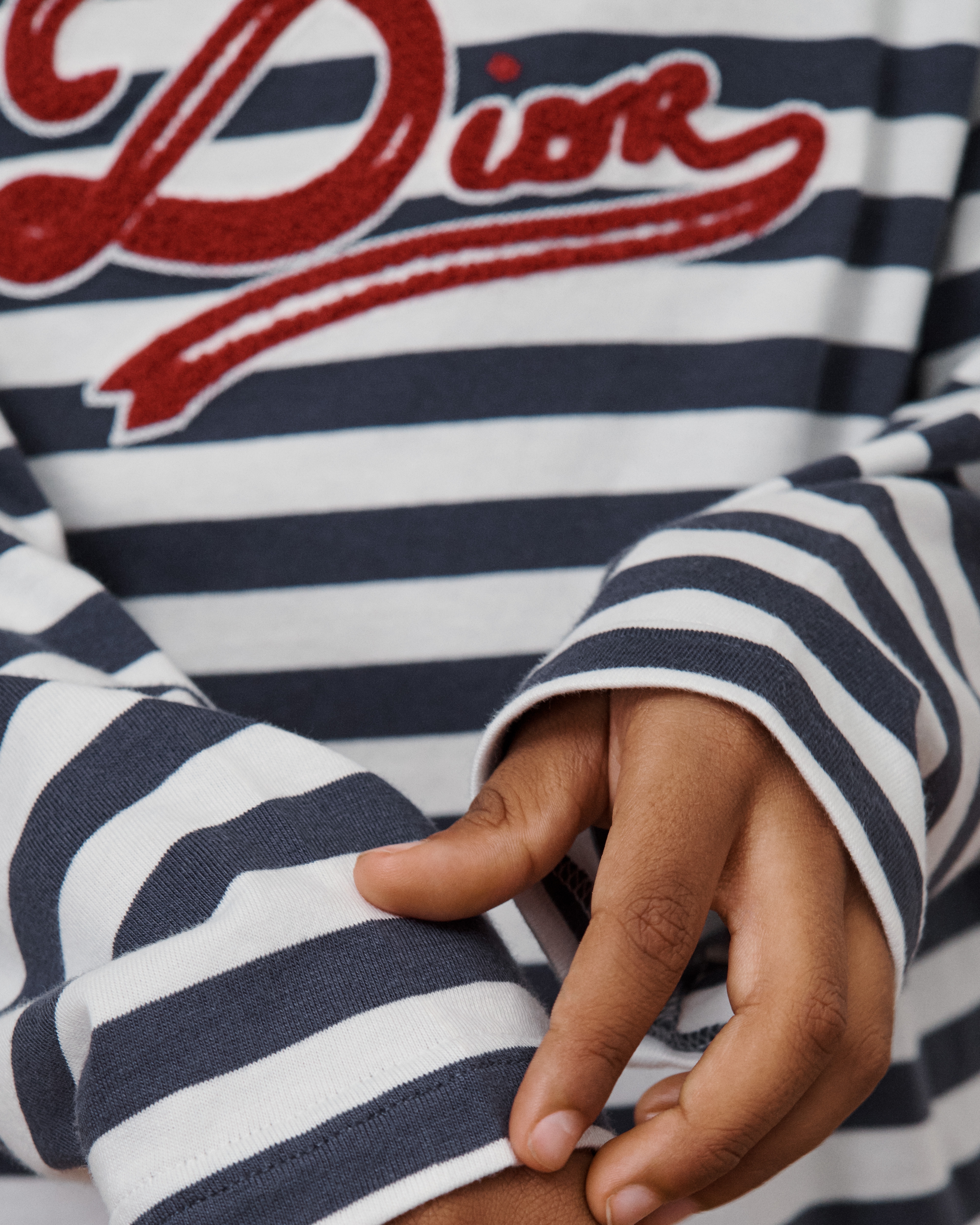 Kids' Long-Sleeved T-Shirt White and Navy Blue Striped Cotton Jersey E09
