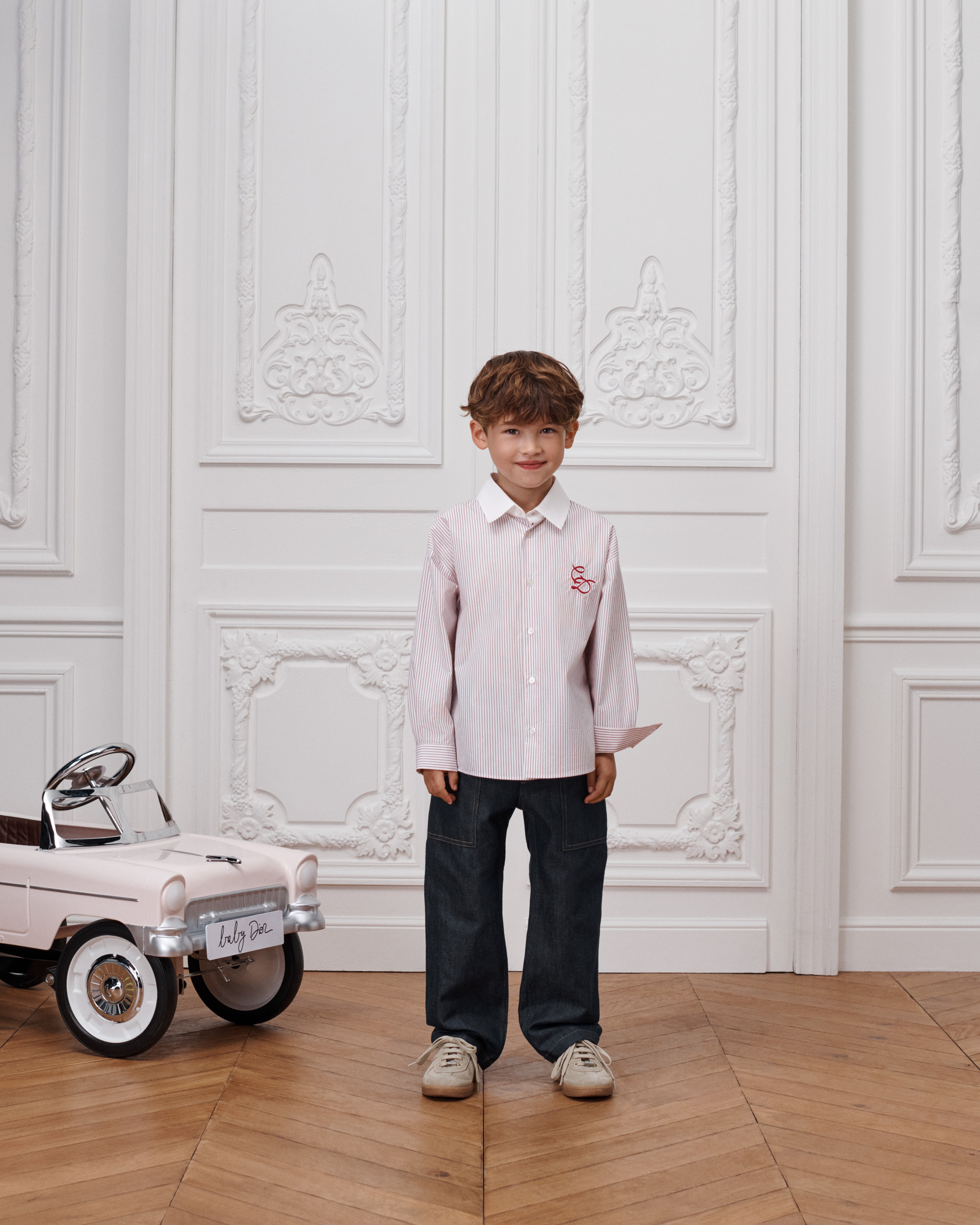 Camicia per bambini Popeline di cotone bianca e bordeaux a strisce E07