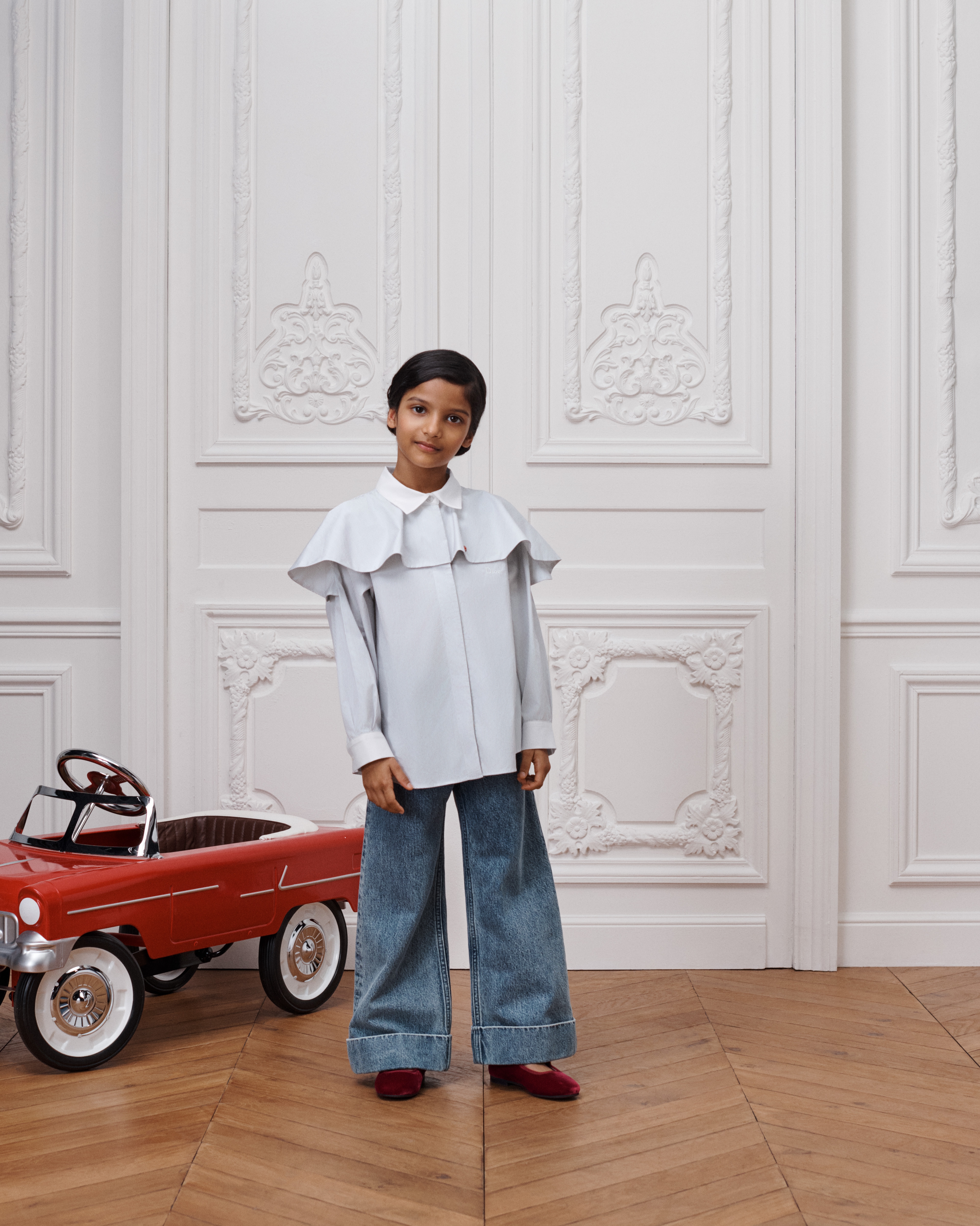 Kids' Loose-Fitting Jeans Stonewashed Blue Cotton Denim E07