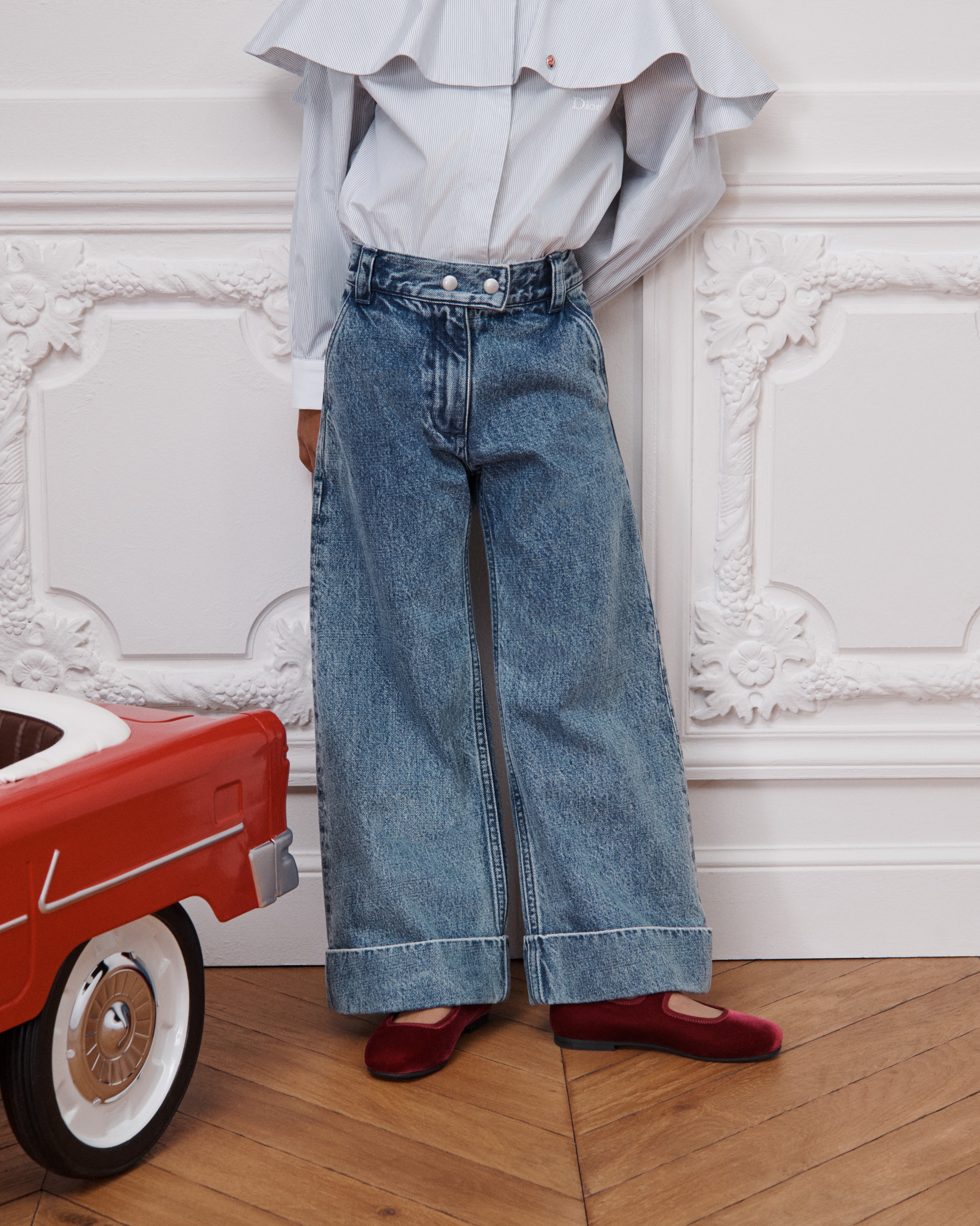 Kids' Loose-Fitting Jeans Stonewashed Blue Cotton Denim E14