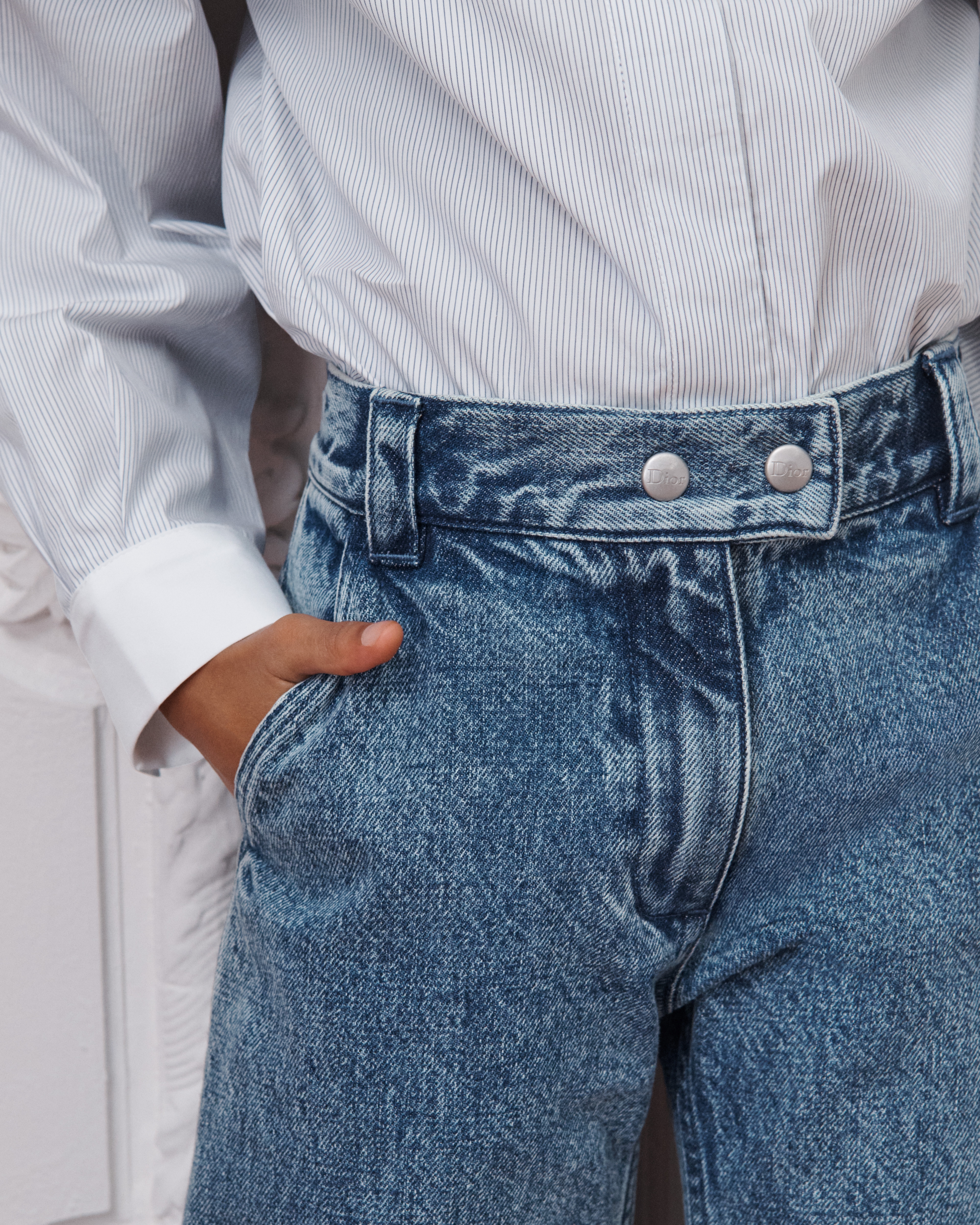 Kids' Loose-Fitting Jeans Stonewashed Blue Cotton Denim E15