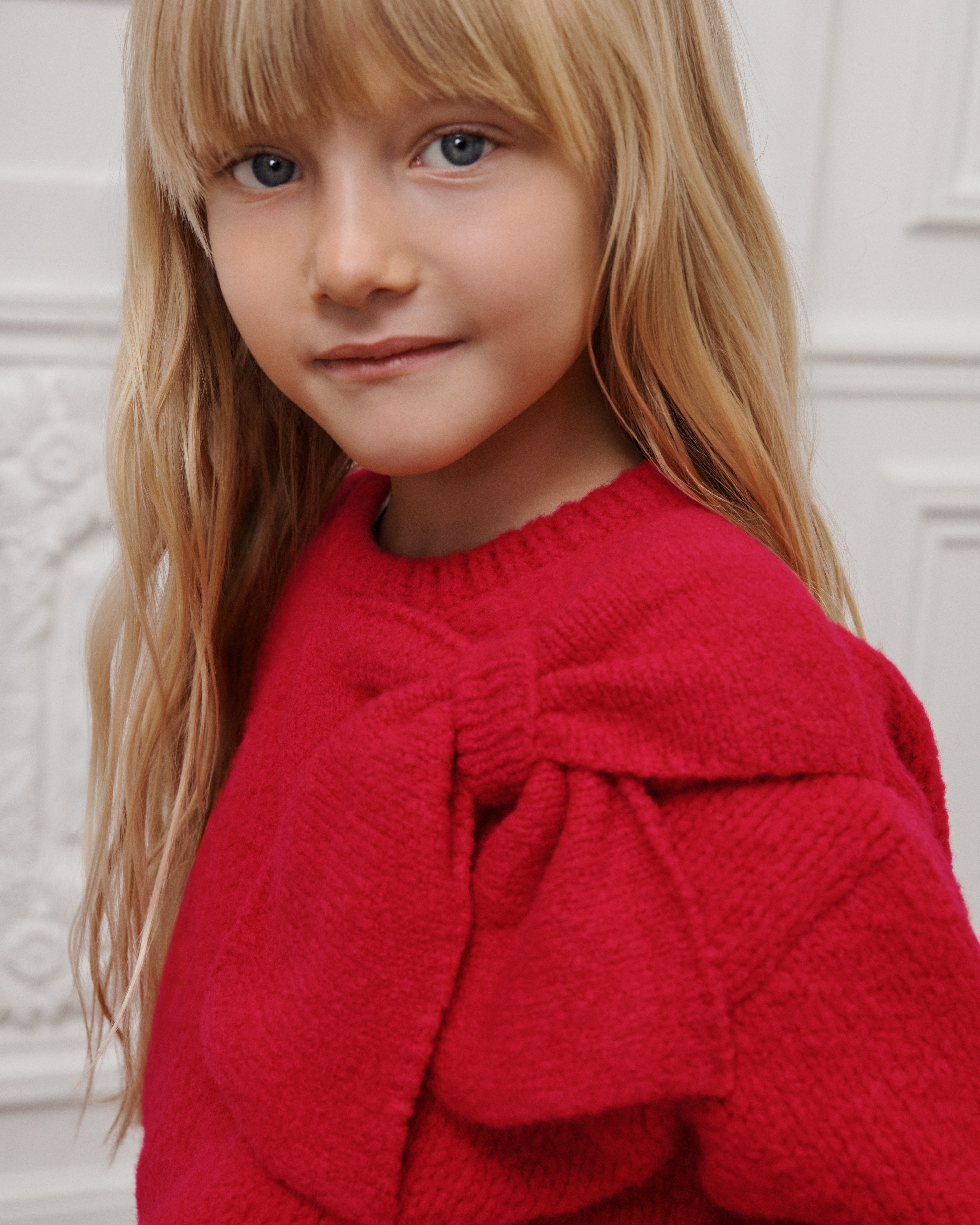 Kids' Sweater Bright Red Wool Knit E03