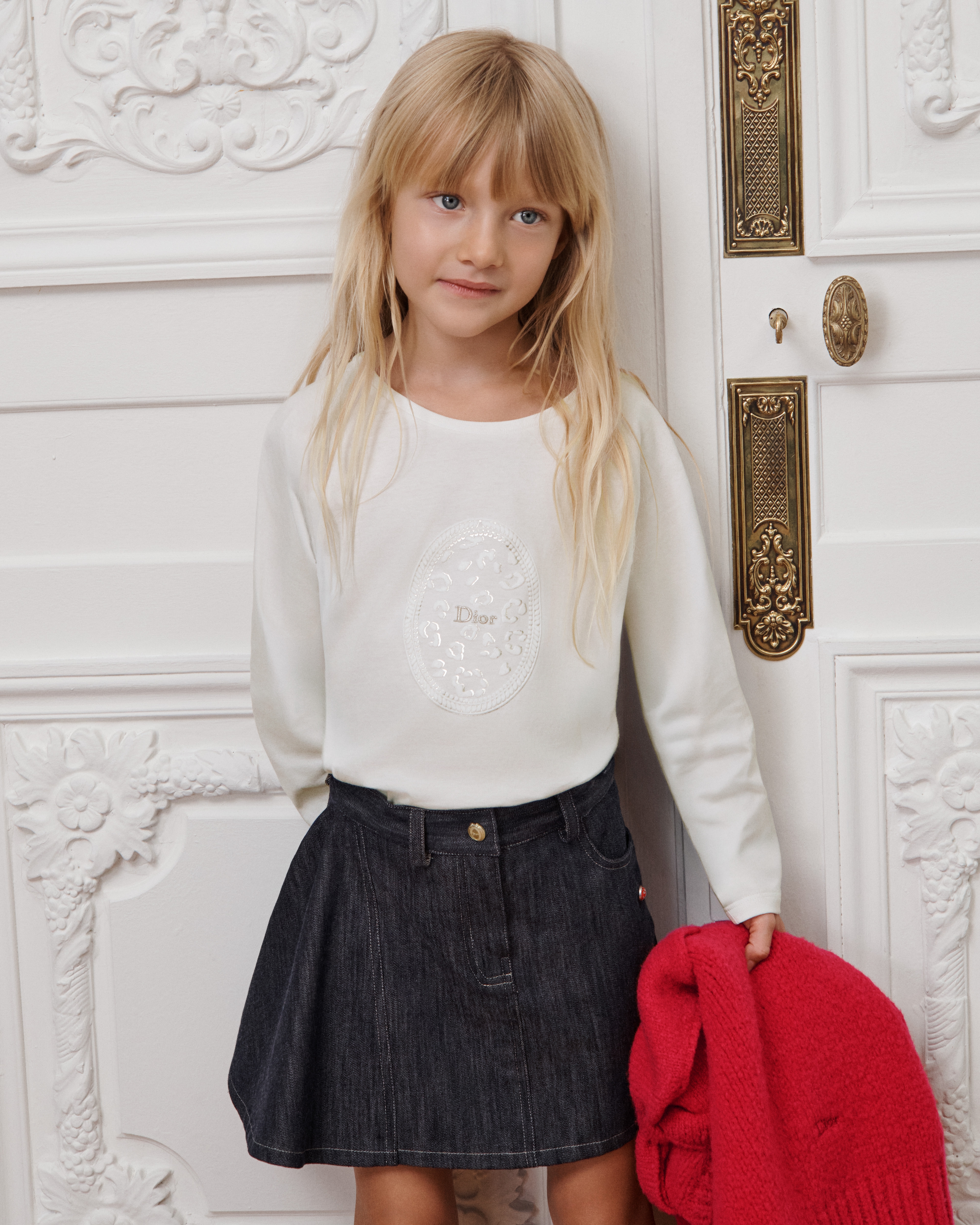 Kids' Long-Sleeved T-Shirt Ivory Cotton Jersey E08