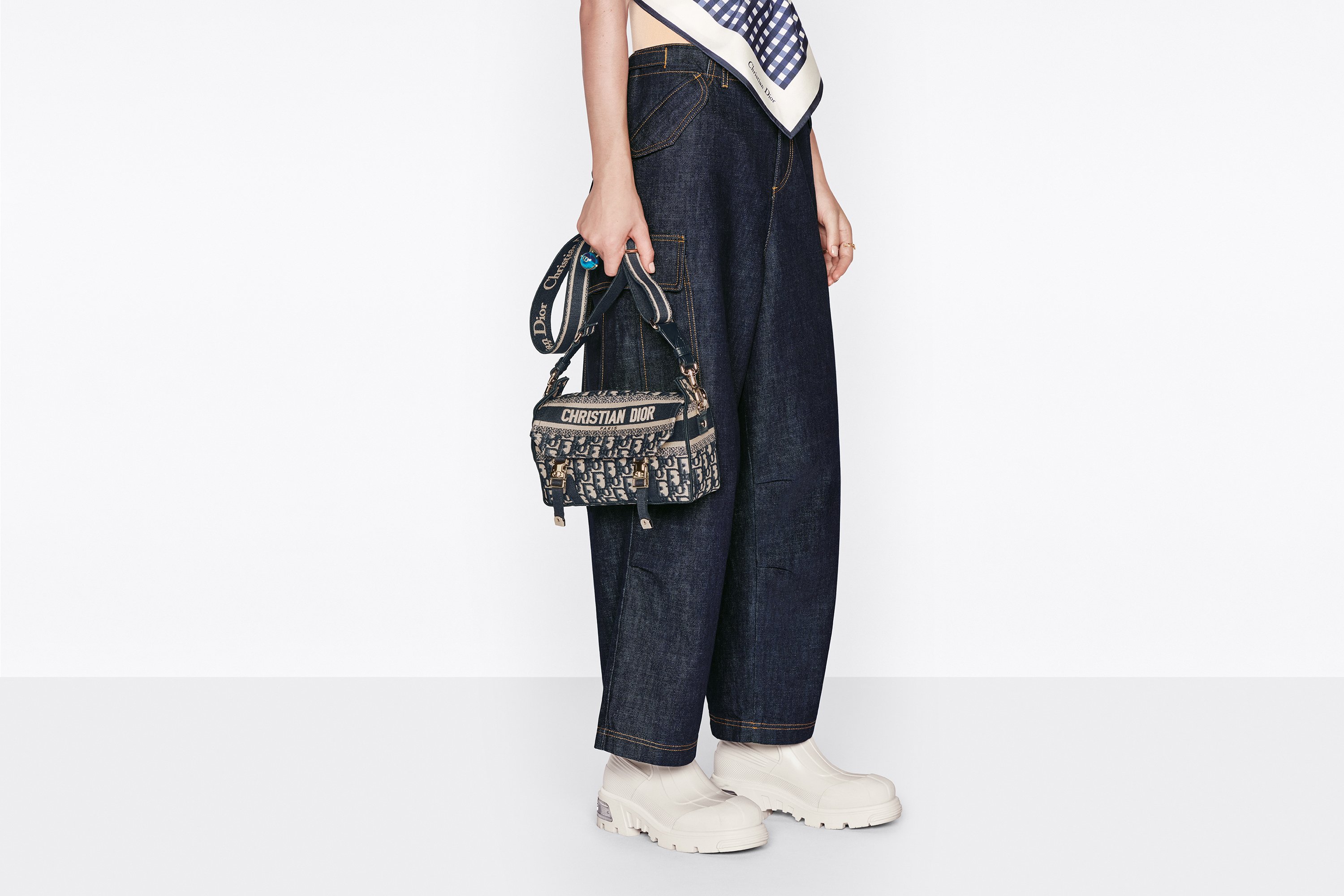 Small Diorcamp Bag Blue Dior Oblique Embroidery DIOR