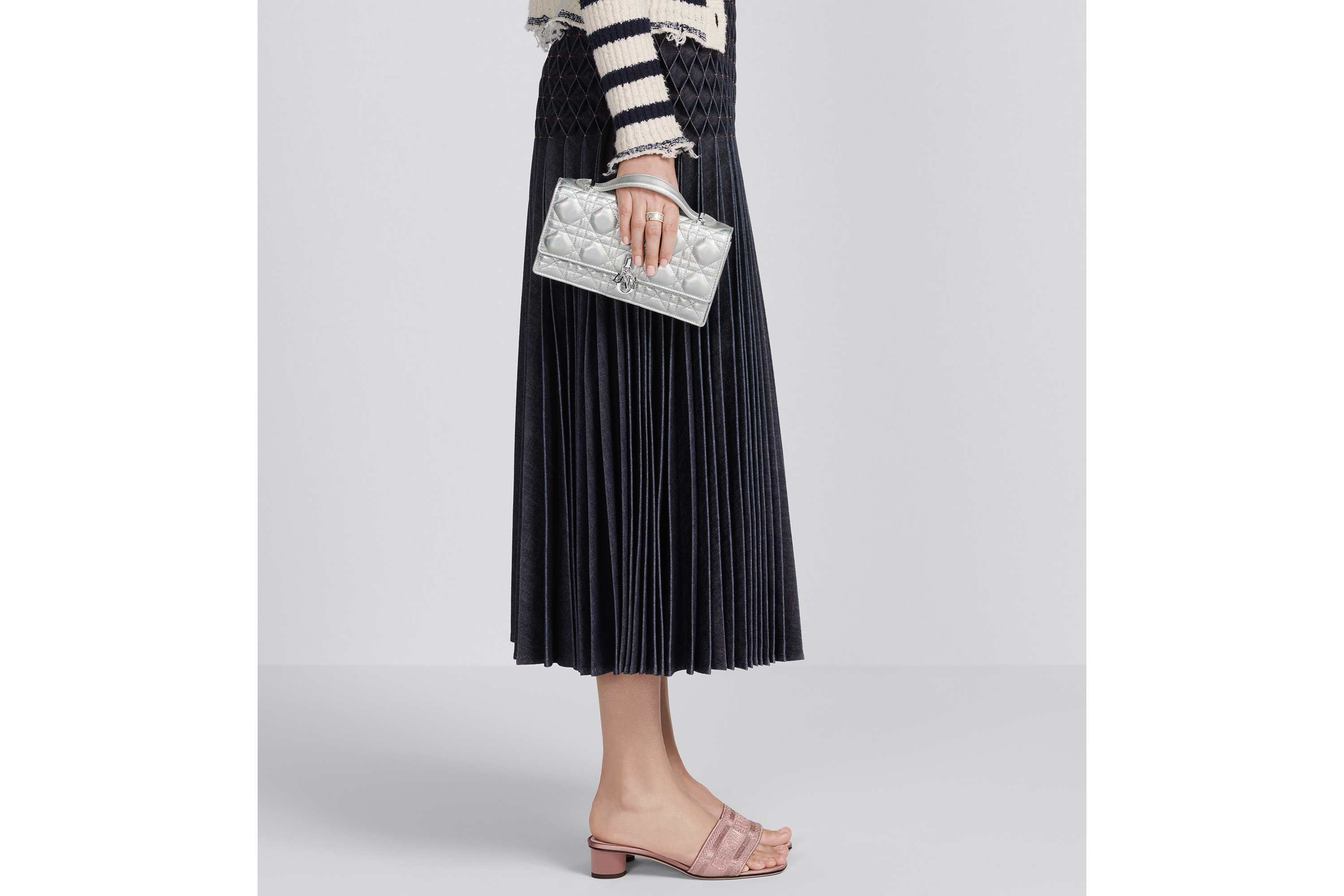 Look My Dior Mini Bag Iridescent Metallic Silver-Tone Cannage Lambskin E11