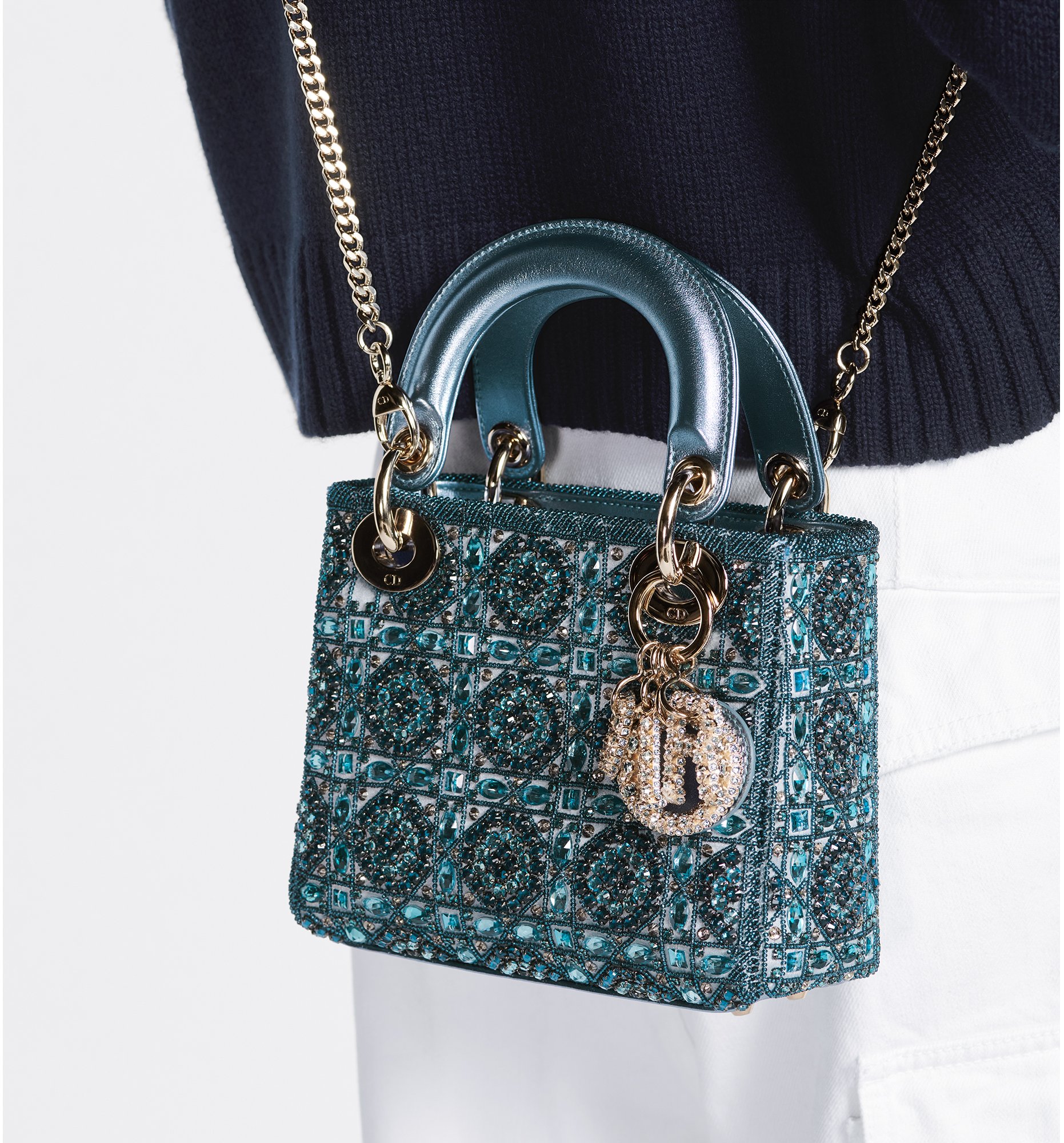 Mini Lady Dior Bag Metallic Lambskin and Celestial Blue Satin Embroidered with Beads DIOR