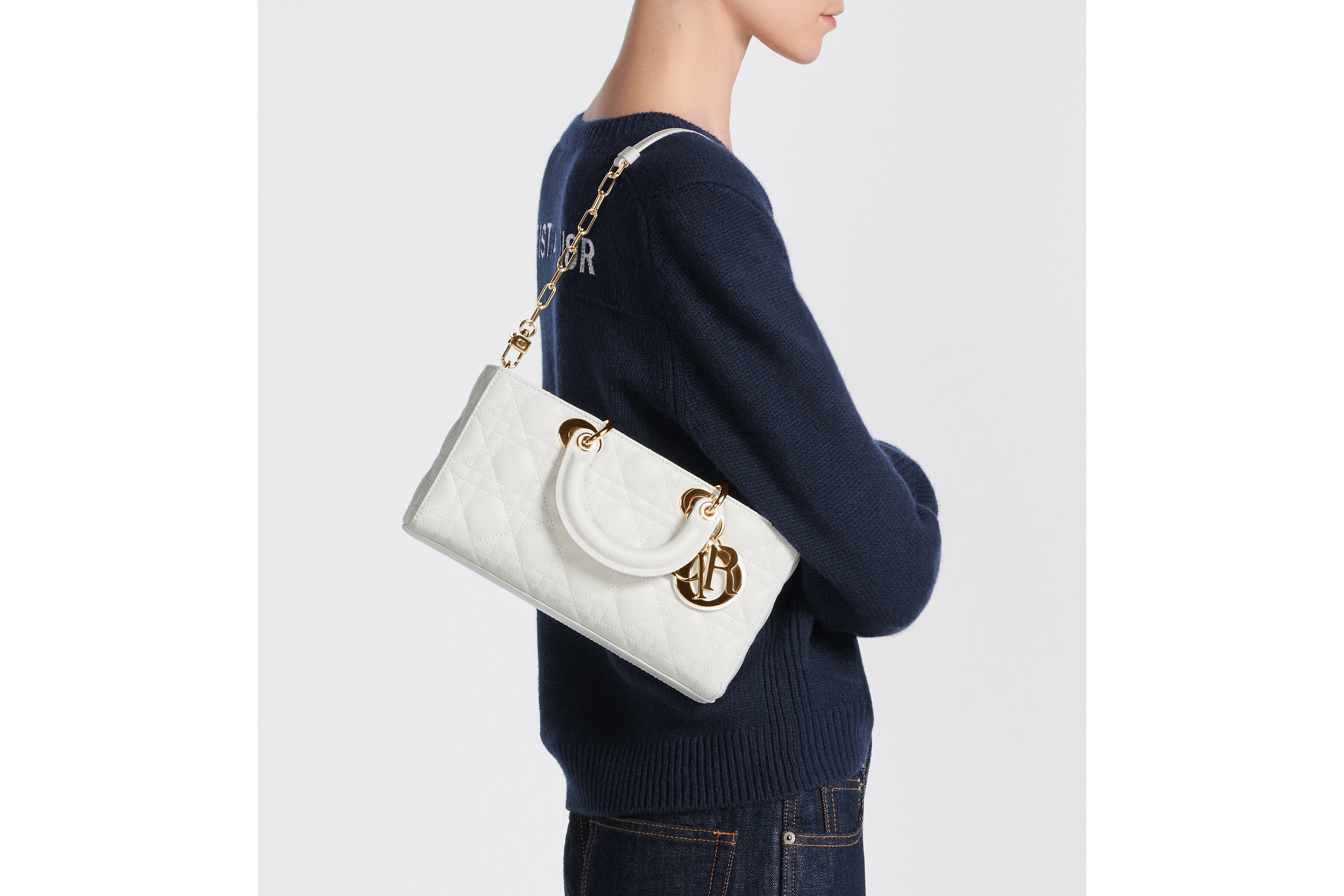 Look Sac Lady D-Joy Medium Cuir d'agneau Cannage couleur latte E05