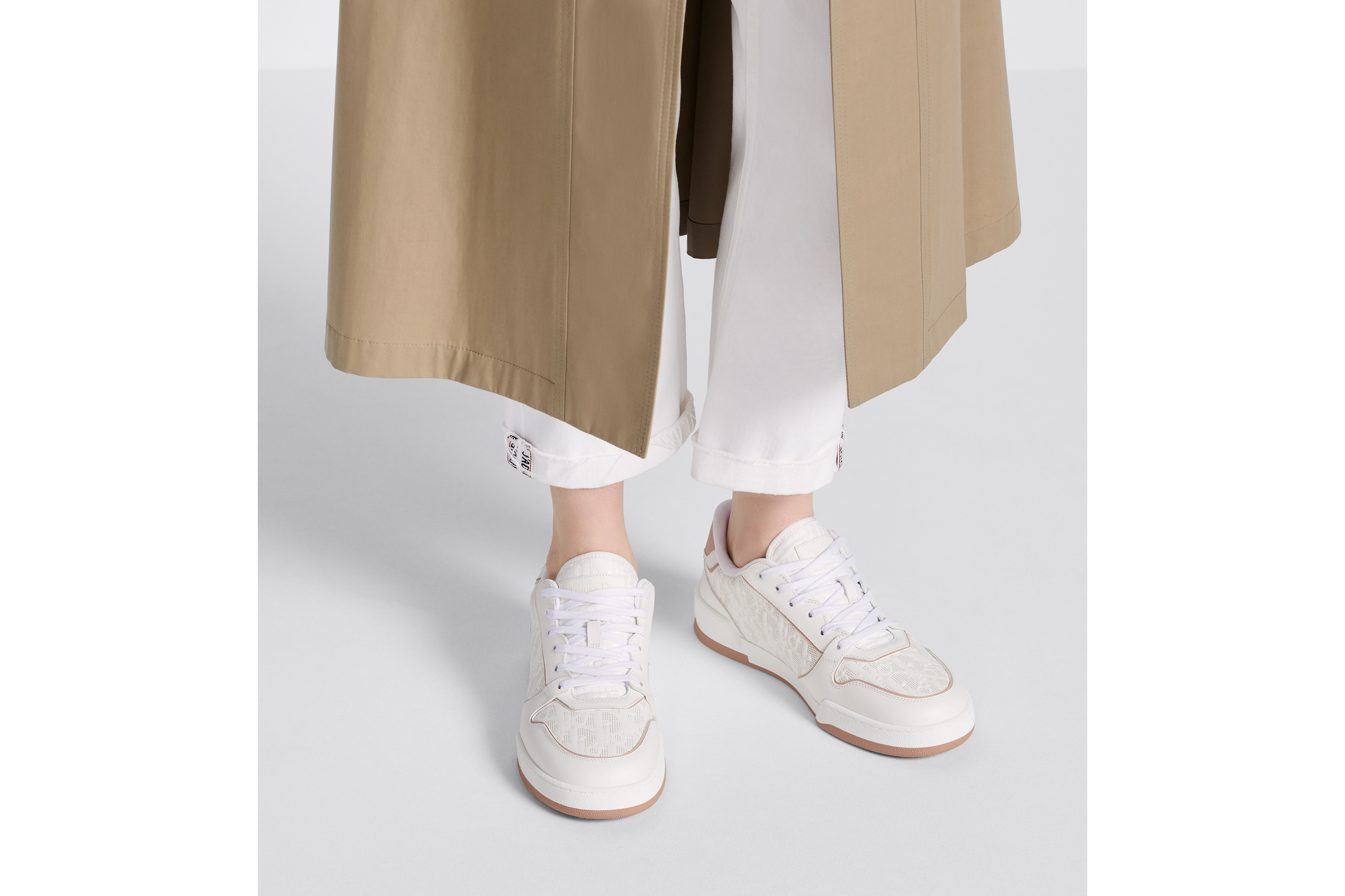 Look Dior One Sneaker White and Nude Dior Oblique Perforated Calfskin E15