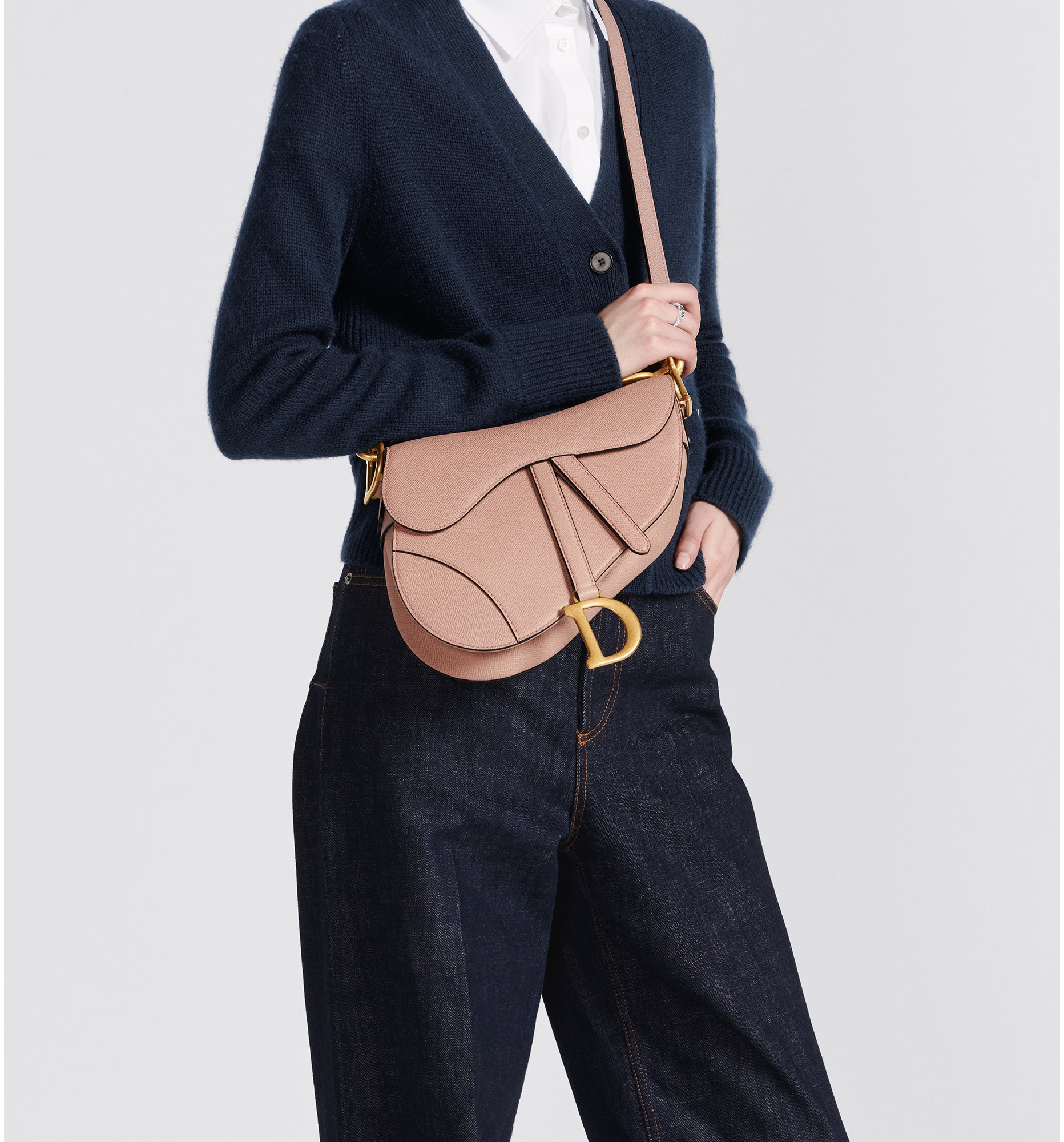 Saddle Bag with Strap Blush Grained Calfskin DIOR