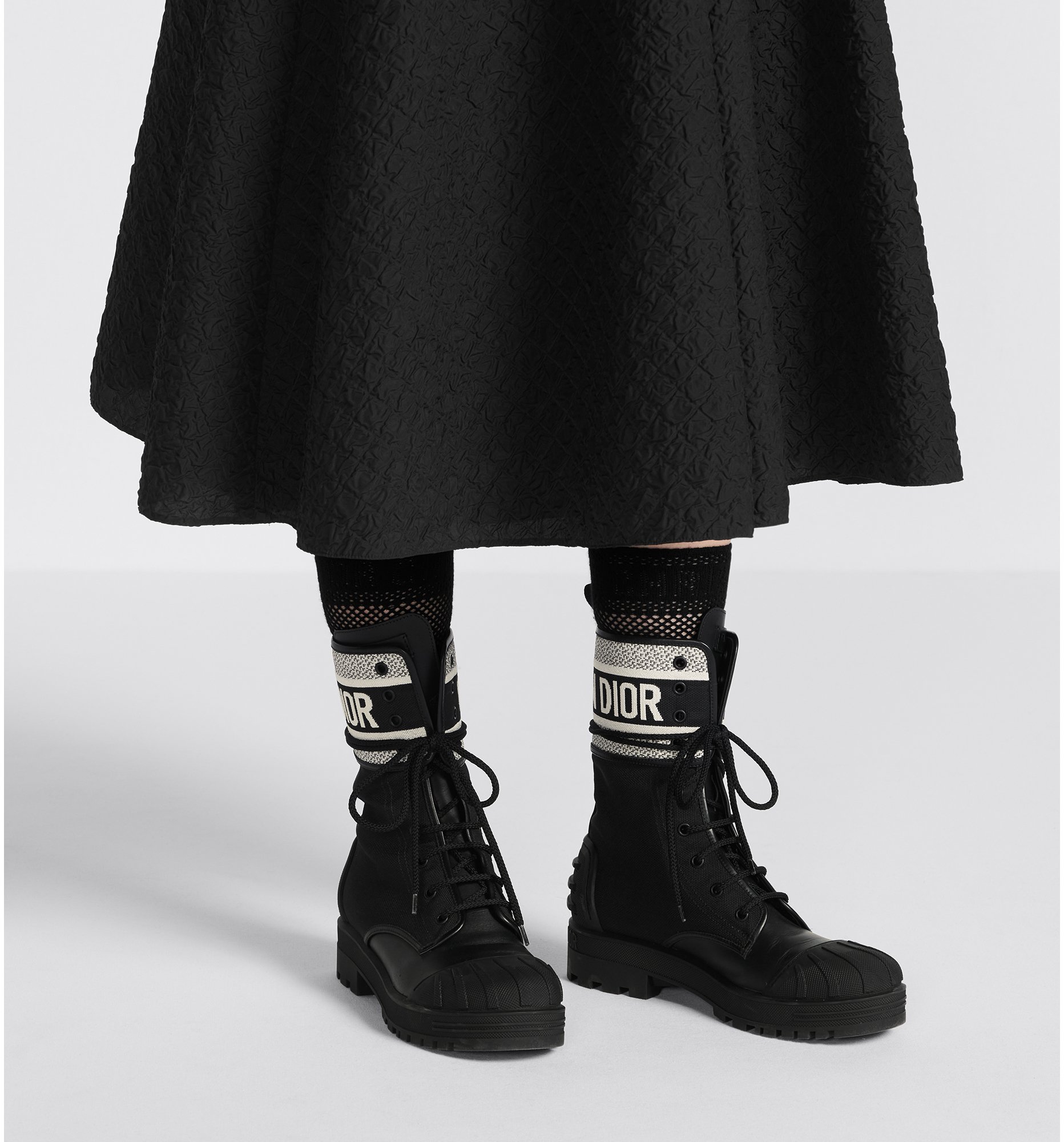 D-Major Ankle Boot Black and White Technical Fabric and Black Calfskin |  DIOR