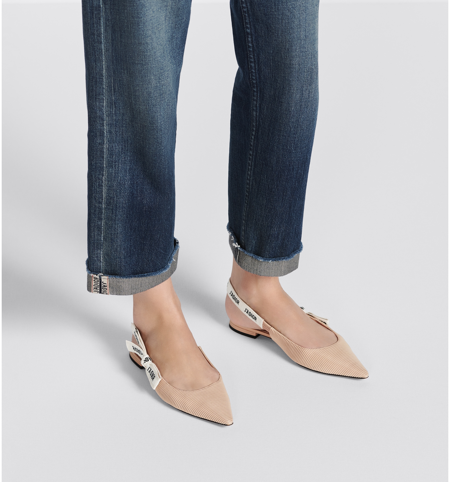 J Adior Slingback Flat Nude Technical Fabric DIOR