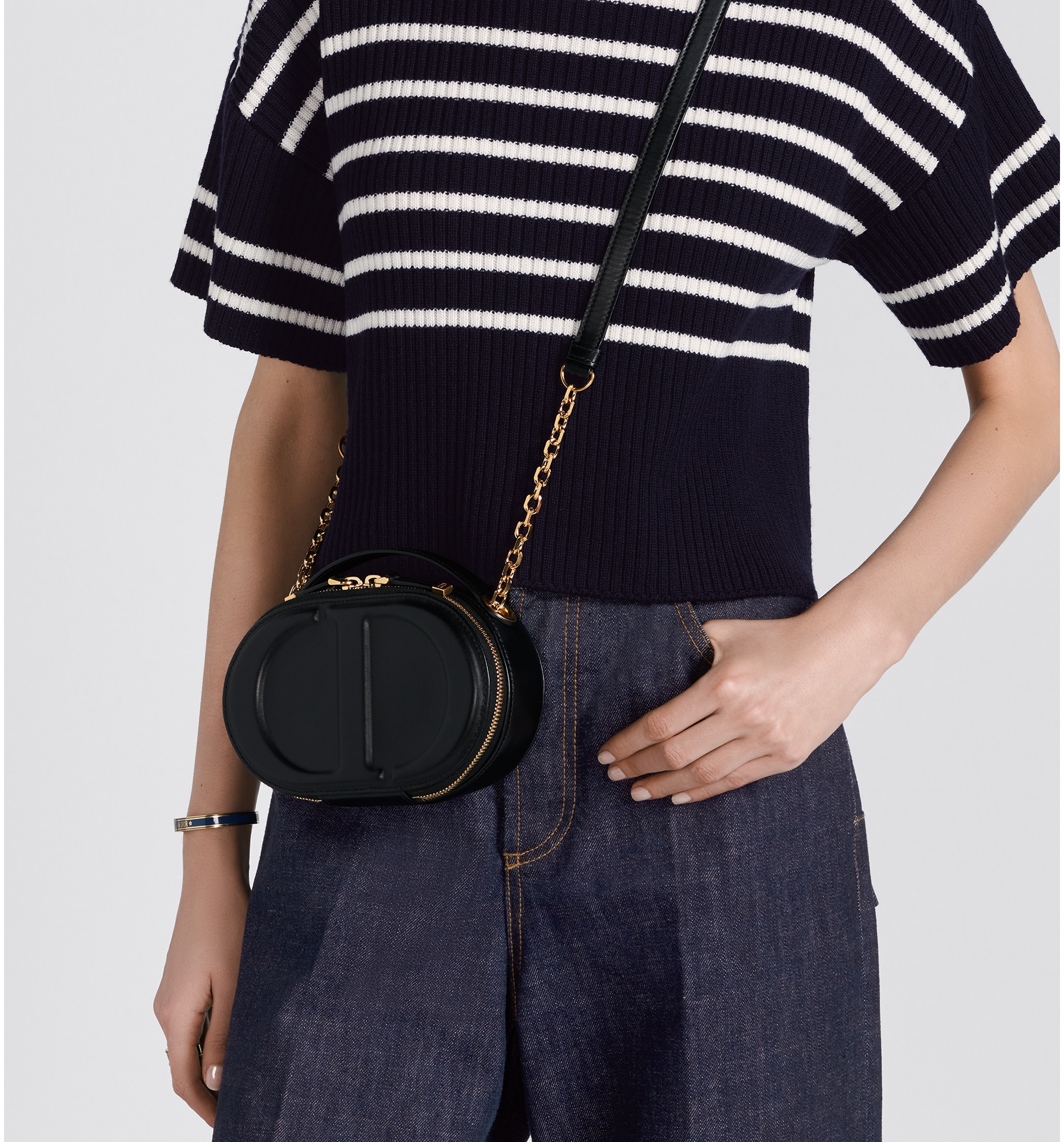 CD Signature Oval Camera Bag Black Calfskin with Embossed CD Signature DIOR