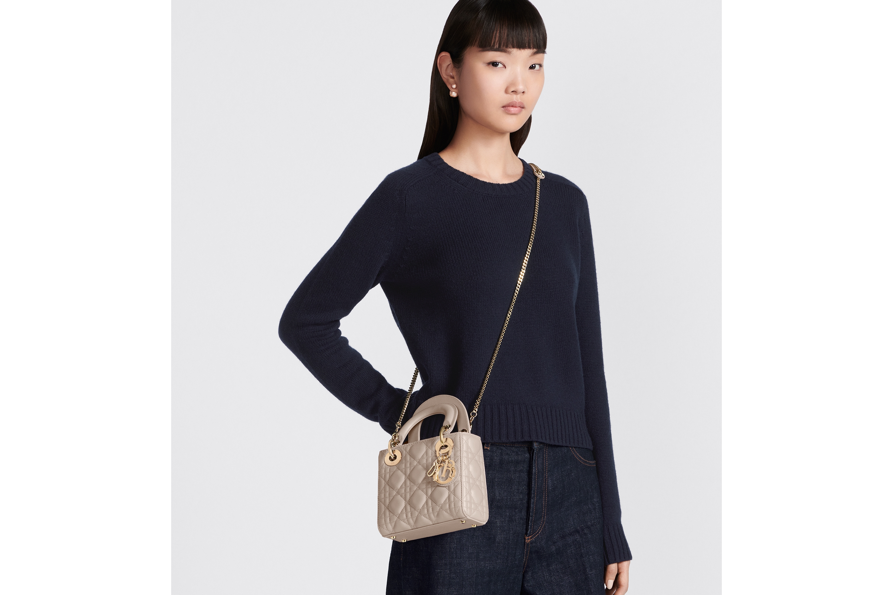 Look Mini Lady Dior Bag Powder Beige Cannage Lambskin E04