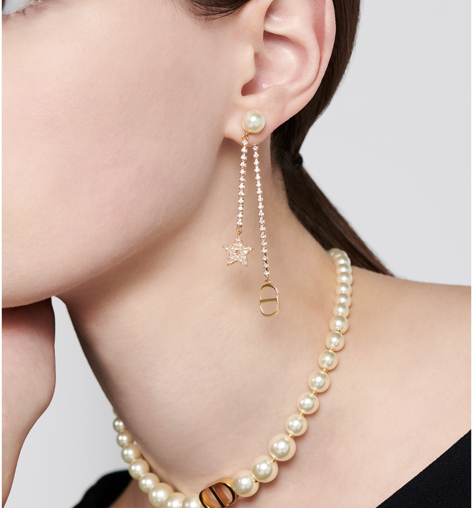 DIOR Tribales Earrings Gold Finish Metal White Resin Pearls And White Crystals Women