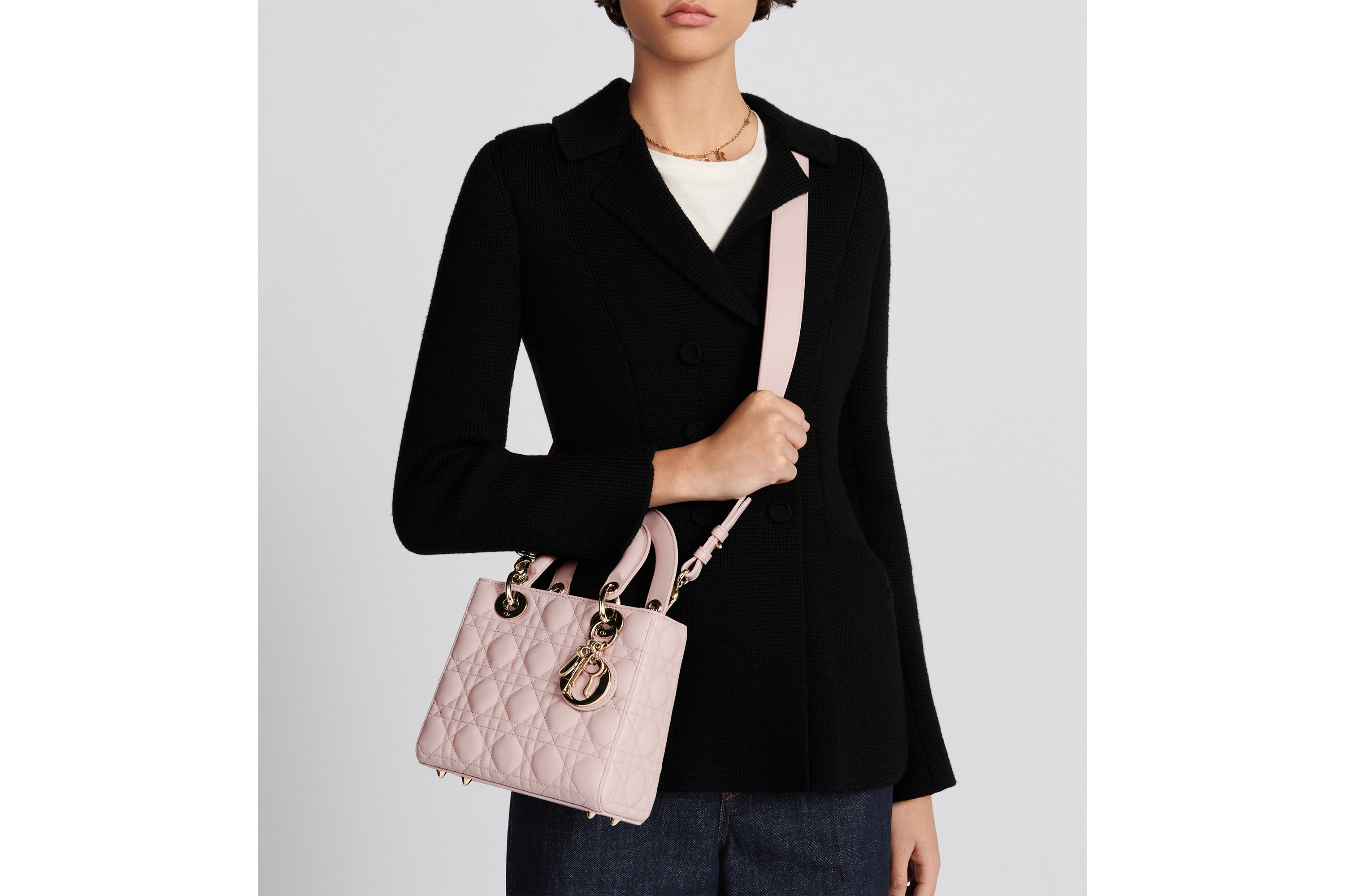 Look Small Lady Dior My ABCDior Bag Powder Pink Cannage Lambskin E04