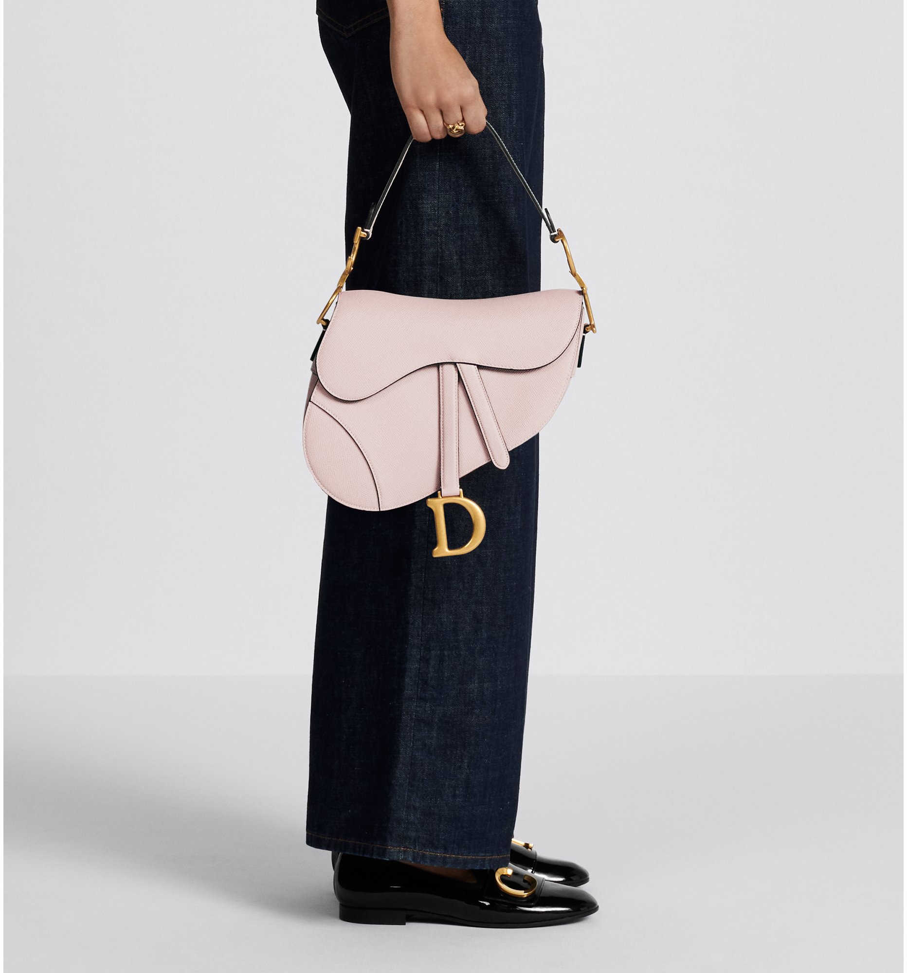 Saddle Bag with Strap Powder Pink Grained Calfskin DIOR