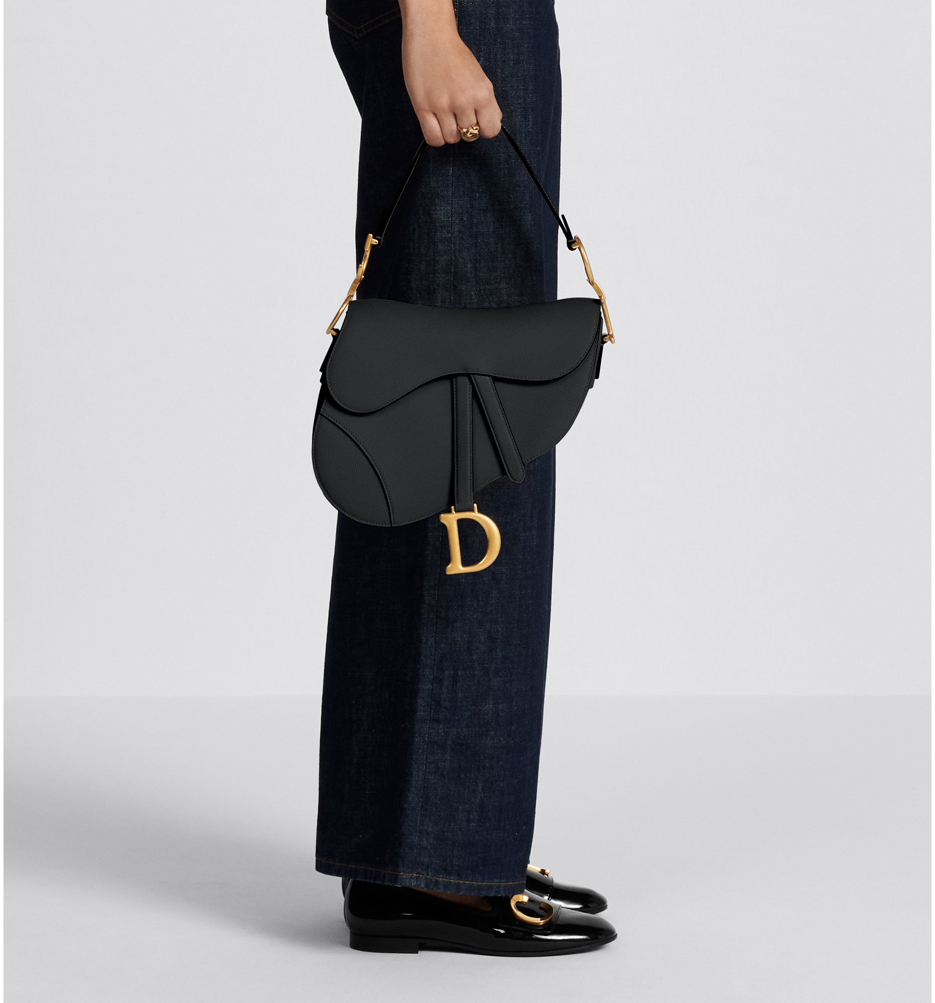 Borsa a tracolla Saddle Pelle di capra nera DIOR