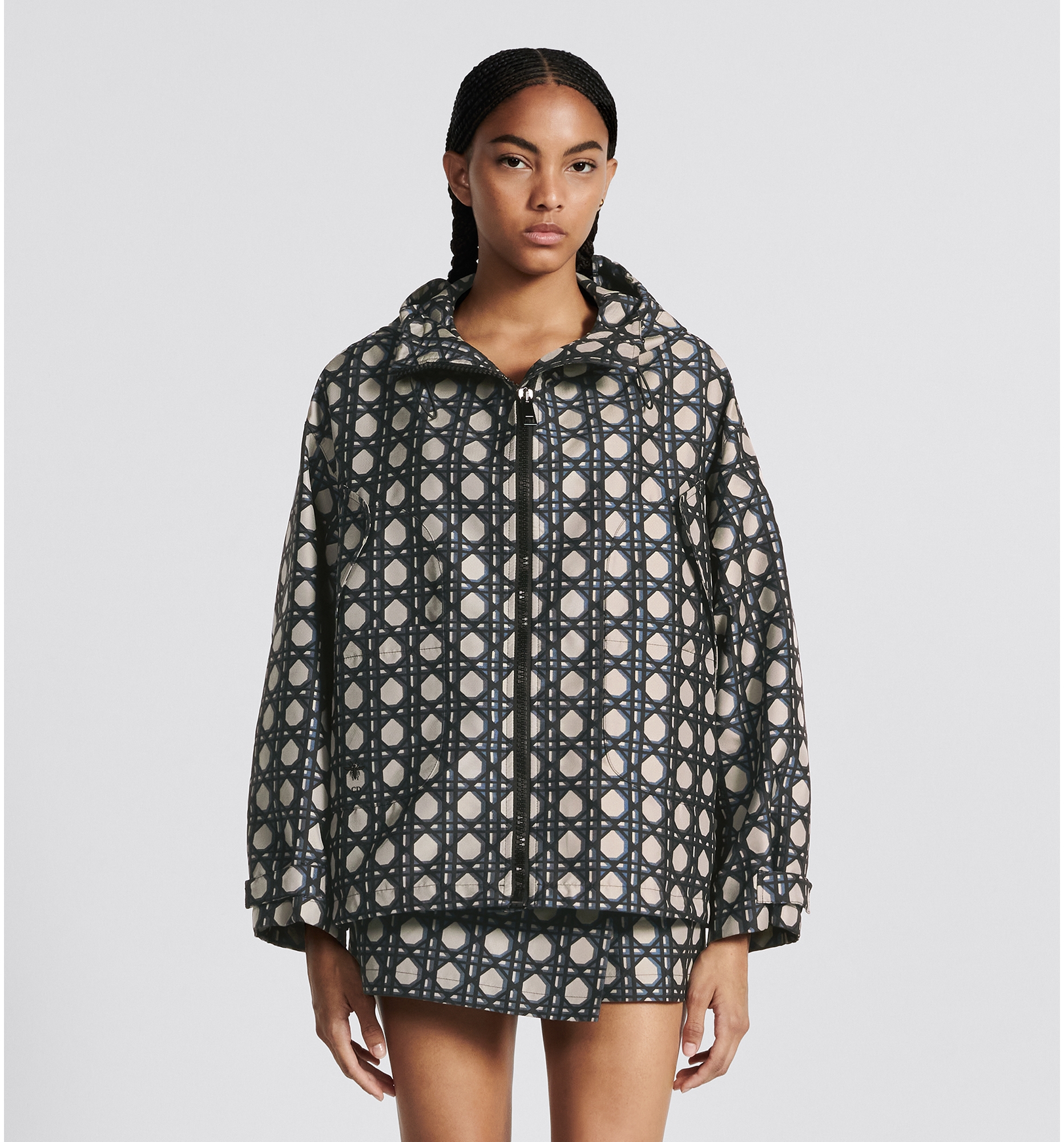 Macrocannage Waterproof Hooded Jacket Navy Blue Technical Taffeta DIOR
