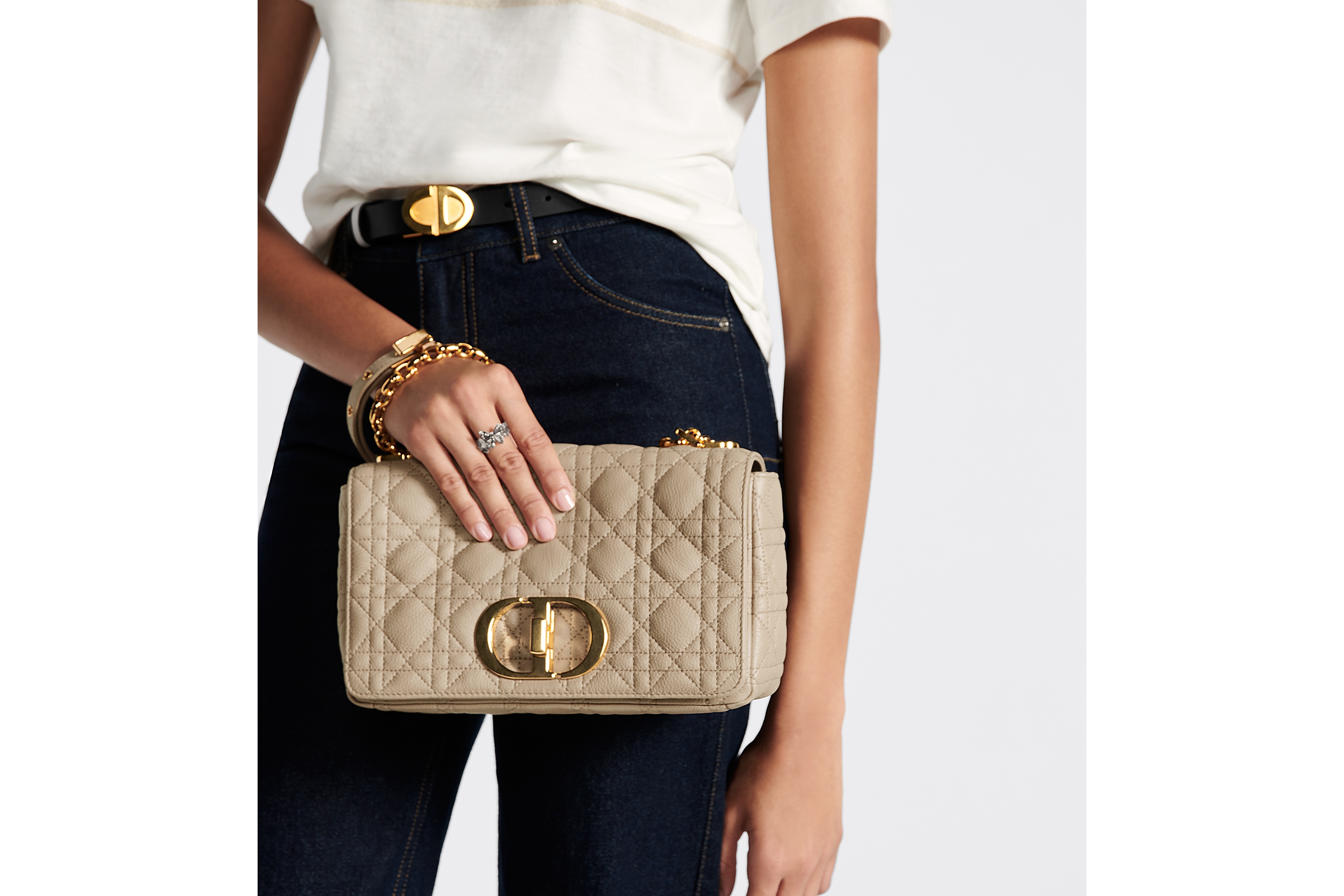 Look Medium Dior Caro Bag Rope Beige Supple Cannage Calfskin E06