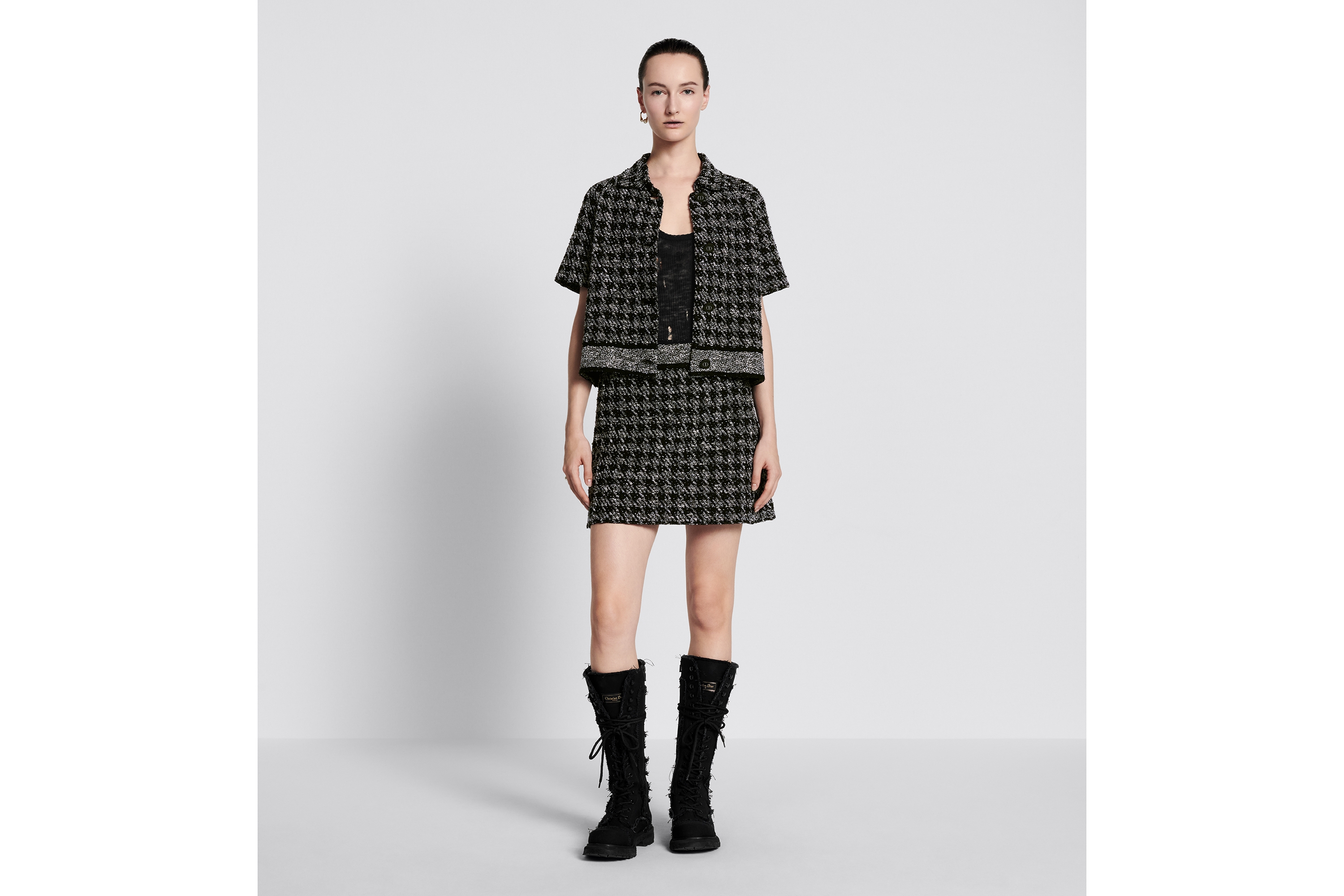 美品 Christian Dior ツイード セットアップ フレアスカート DIOR | フレア ミニスカート ハウンドトゥース テクニカル