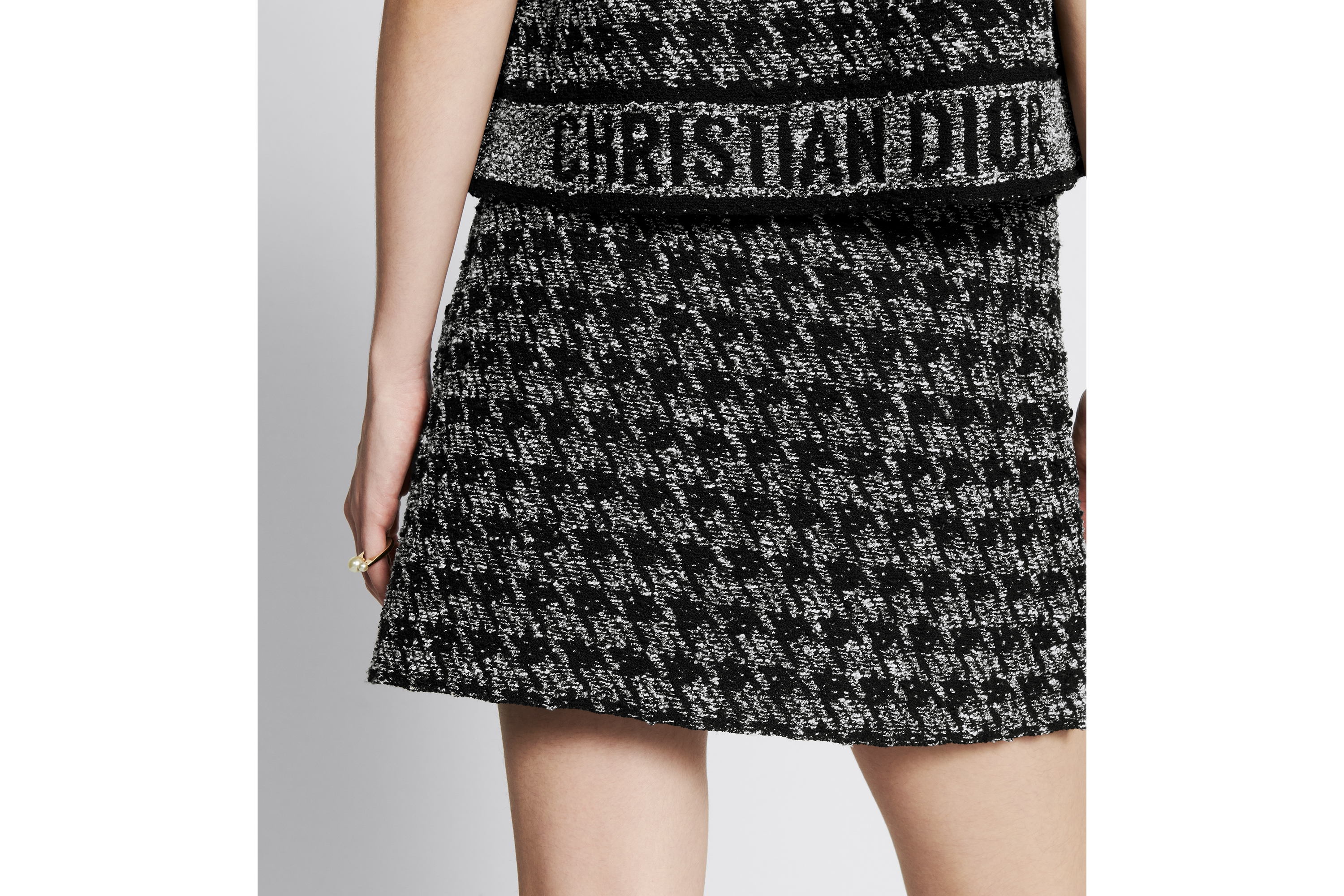 フレア ミニスカート ハウンドトゥース テクニカル コットン ツイード E06