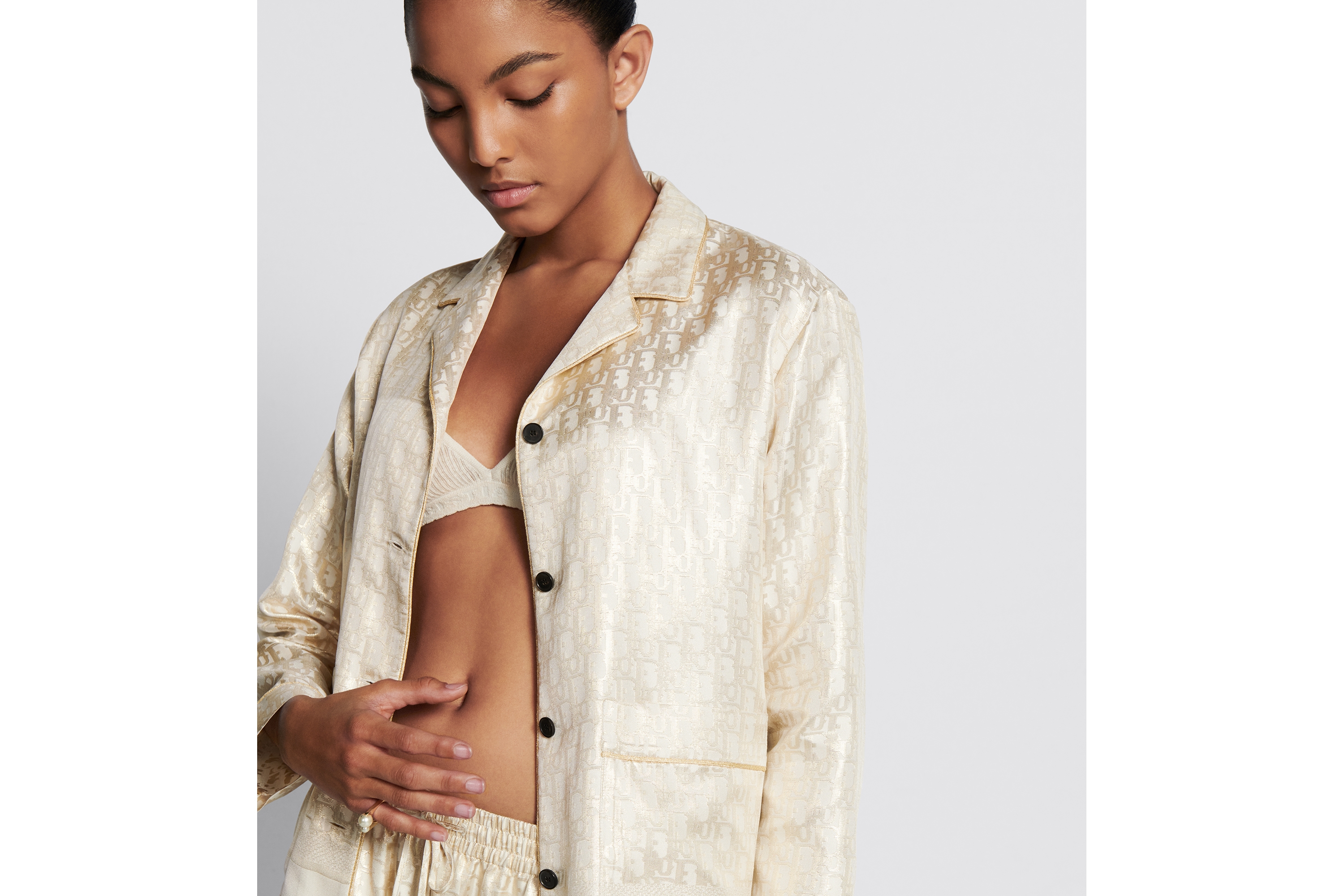 Dior Or Shirt White and Gold-Tone Silk Twill with Dior Oblique Motif E12