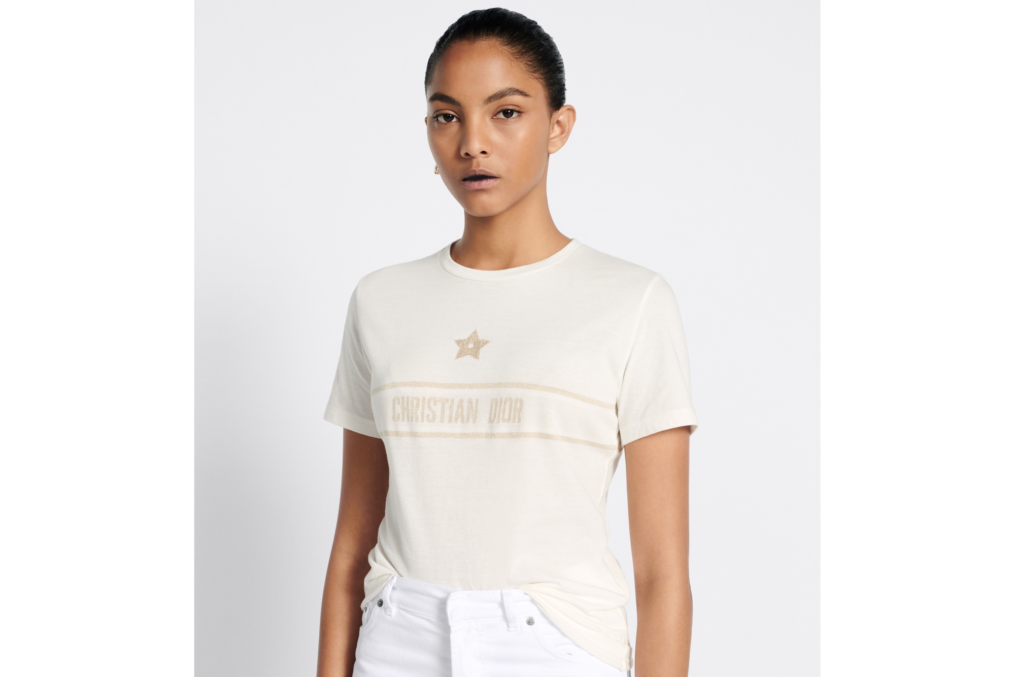 Dior Or T-shirt White and Gold-Tone Technical Cotton Jersey | DIOR