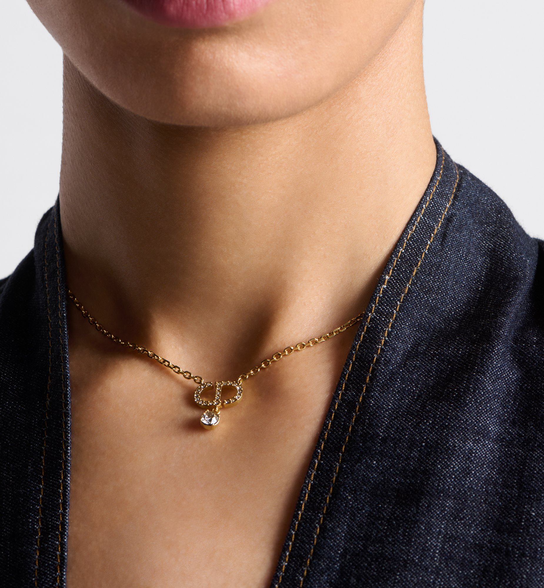 Petit CD Necklace Gold-Finish Metal and Silver-Tone Crystals Petit CD Necklace Gold-Finish Metal and Silver-Tone Crystals