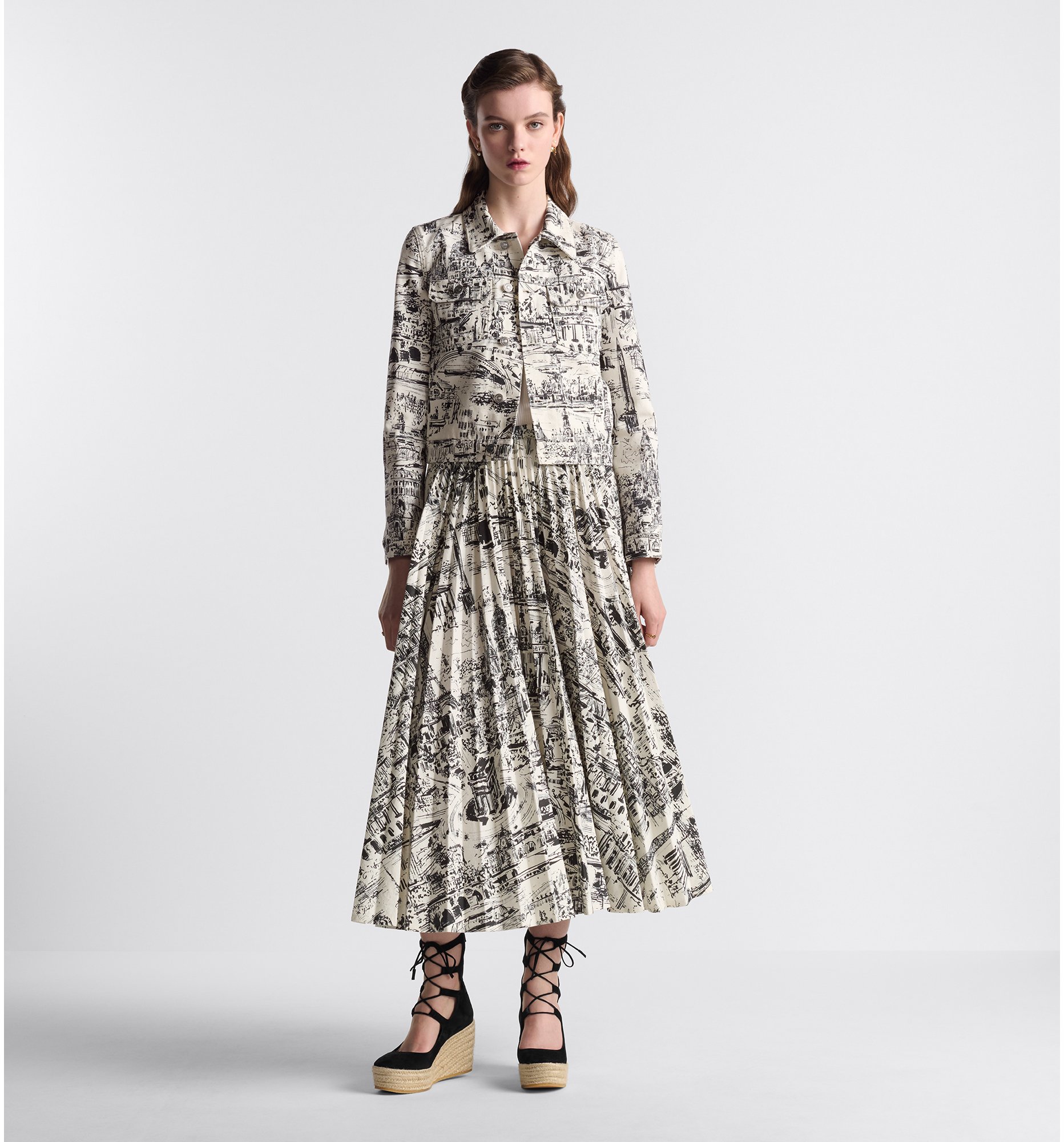 DIOR | プリーツ ミディスカート Paris Allover コットンデニム 