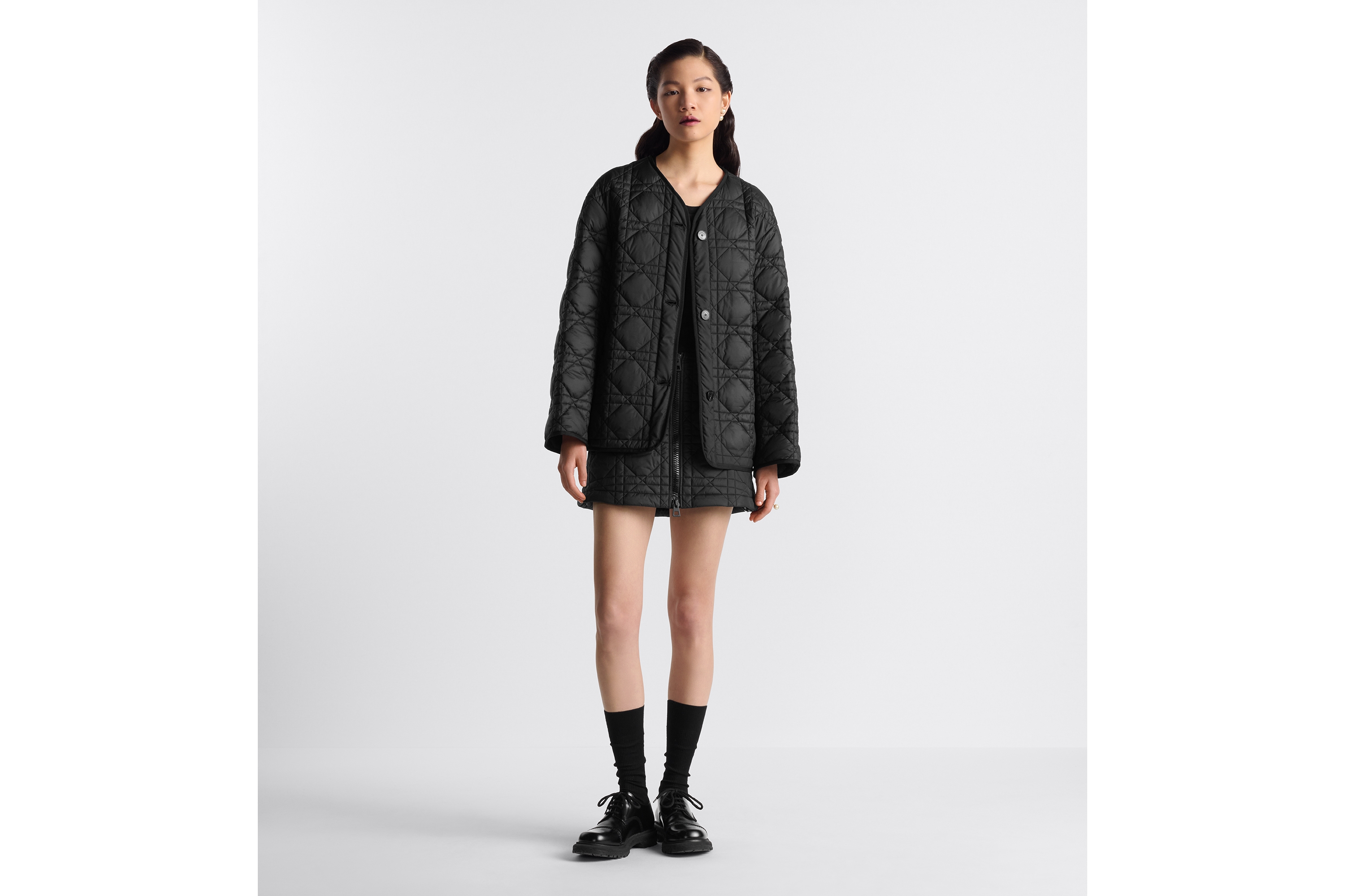 Look Macrocannage Miniskirt Black Quilted Technical Taffeta E01