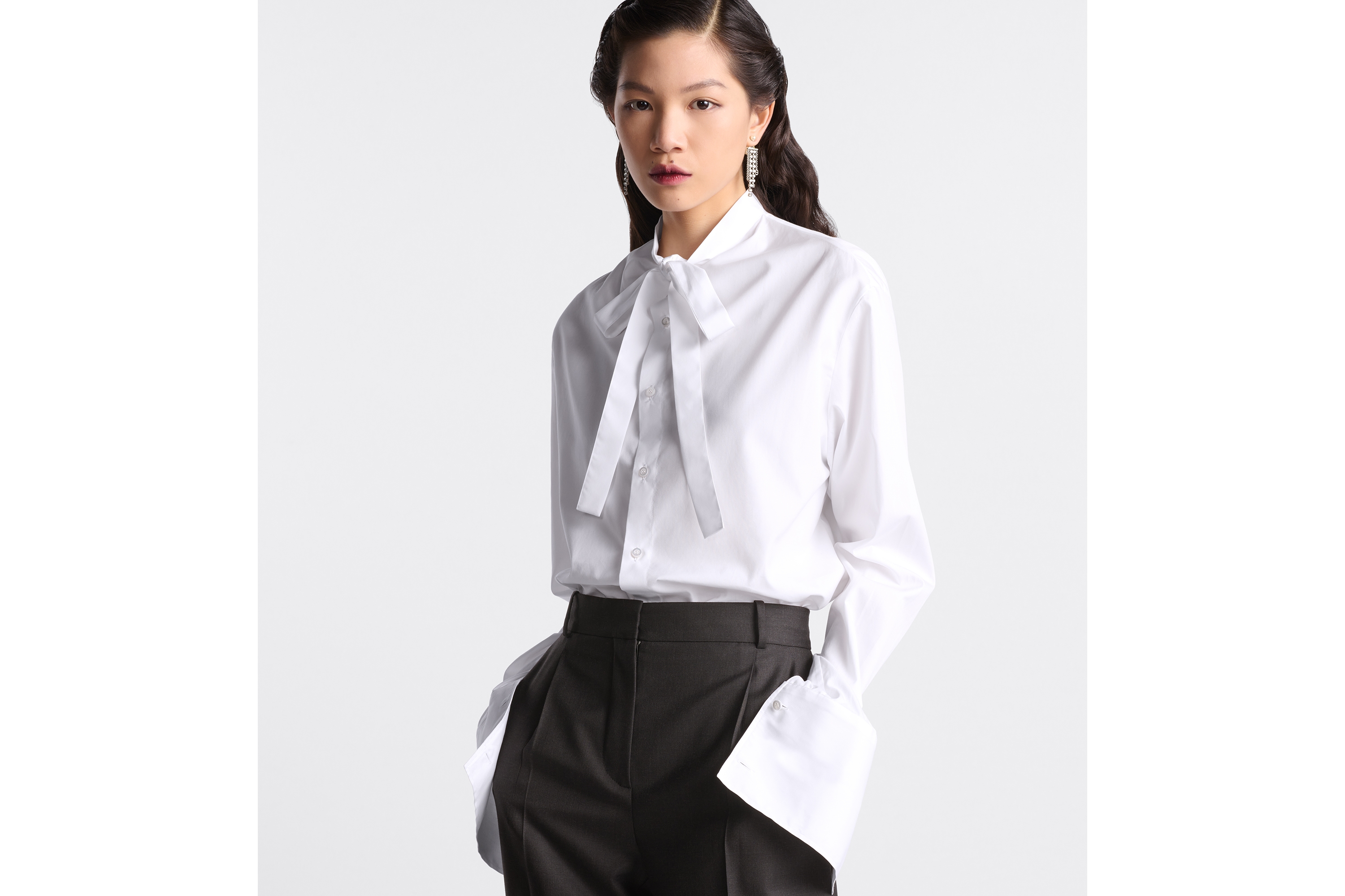 Ascot Blouse White Cotton Poplin E04