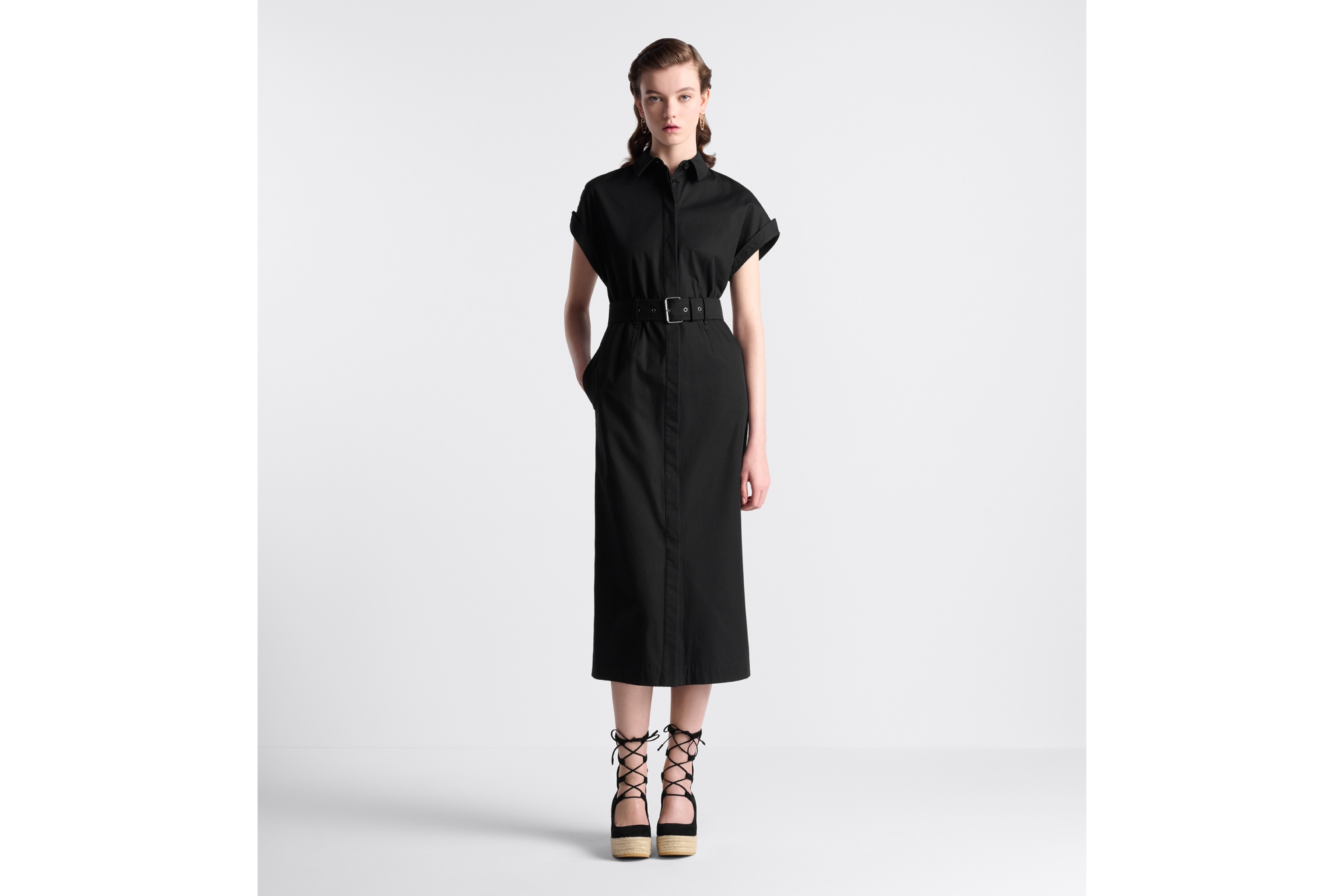 Mid-Length Shirtdress Black Cotton Gabardine | DIOR