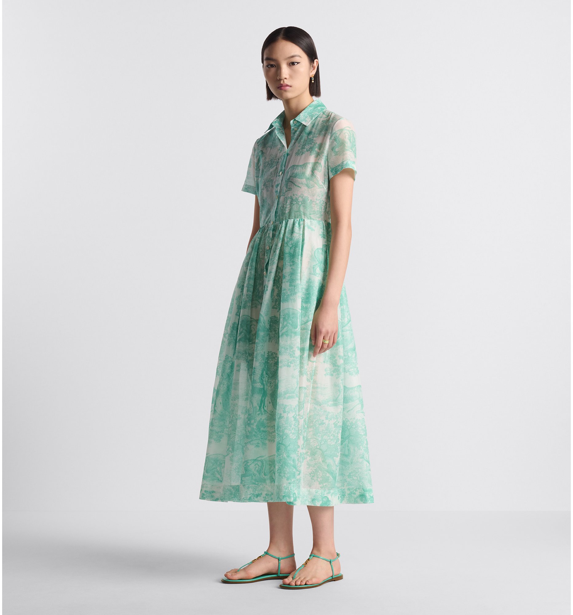 Dioriviera Mid Length Shirtdress White and Aquamarina Cotton Muslin with Toile de Jouy Sauvage Motif DIOR