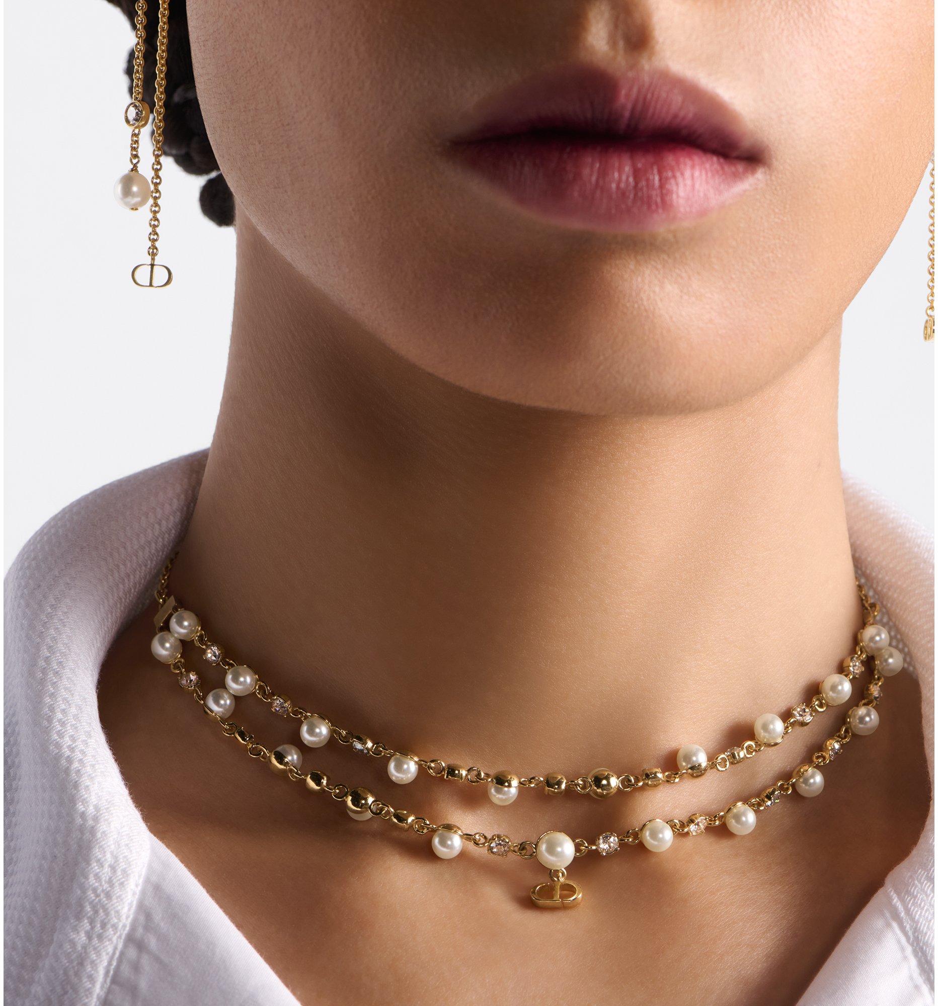 Petit CD Treasure Necklace Gold-Finish Metal with White Resin Pearls and  Silver-Tone Crystals | DIOR