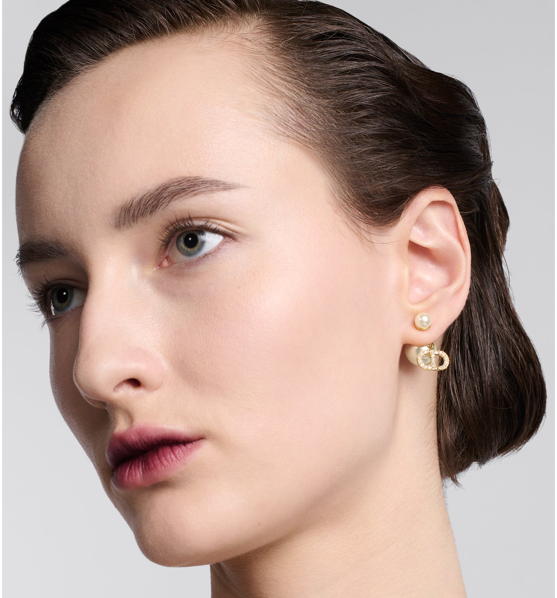 Dior Tribales Earrings Gold Finish Metal with White Resin Pearls and Silver Tone Crystals DIOR