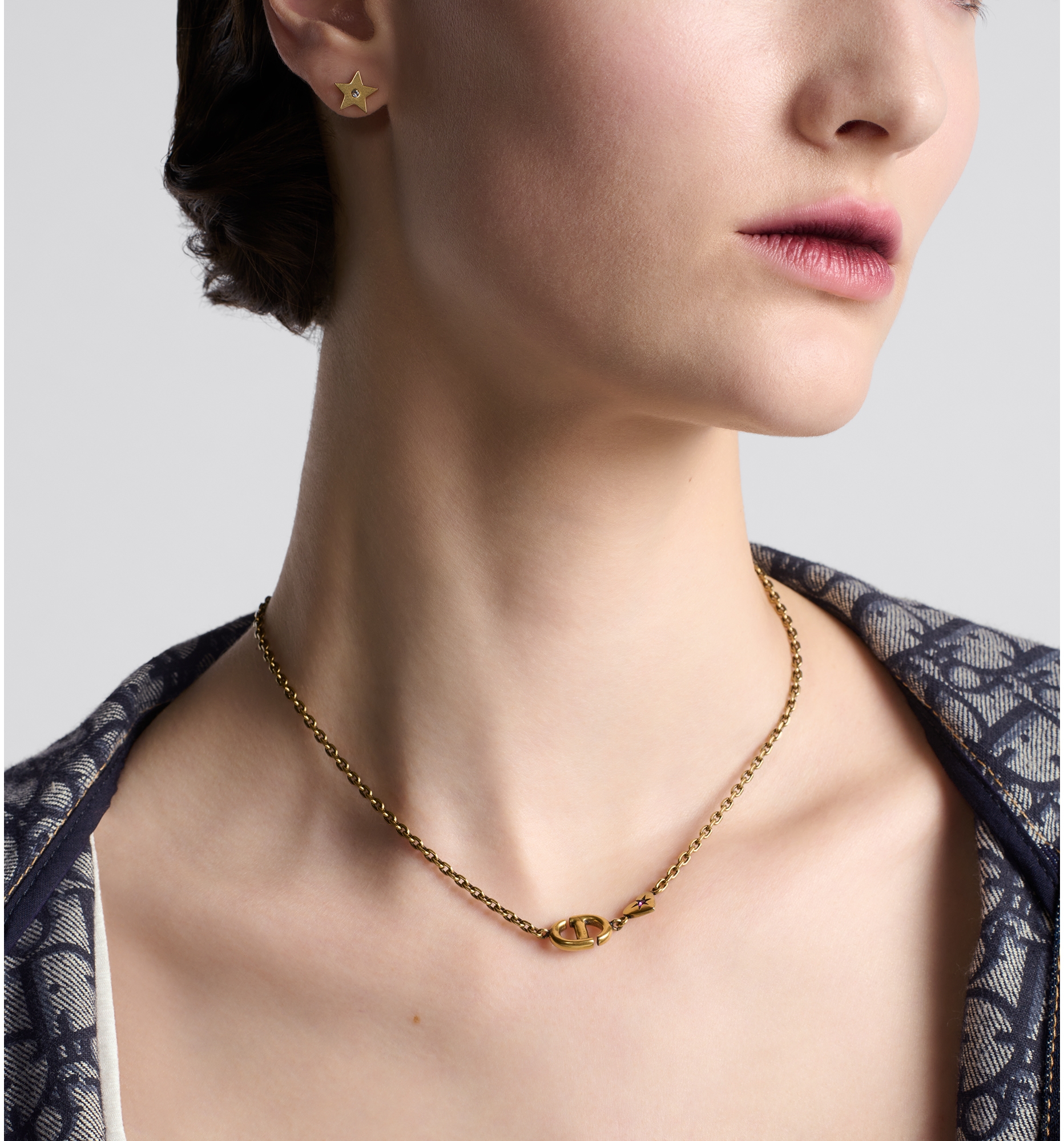 Dior Lucky Charms Necklace Antique Gold Finish Metal and Pink Crystal DIOR