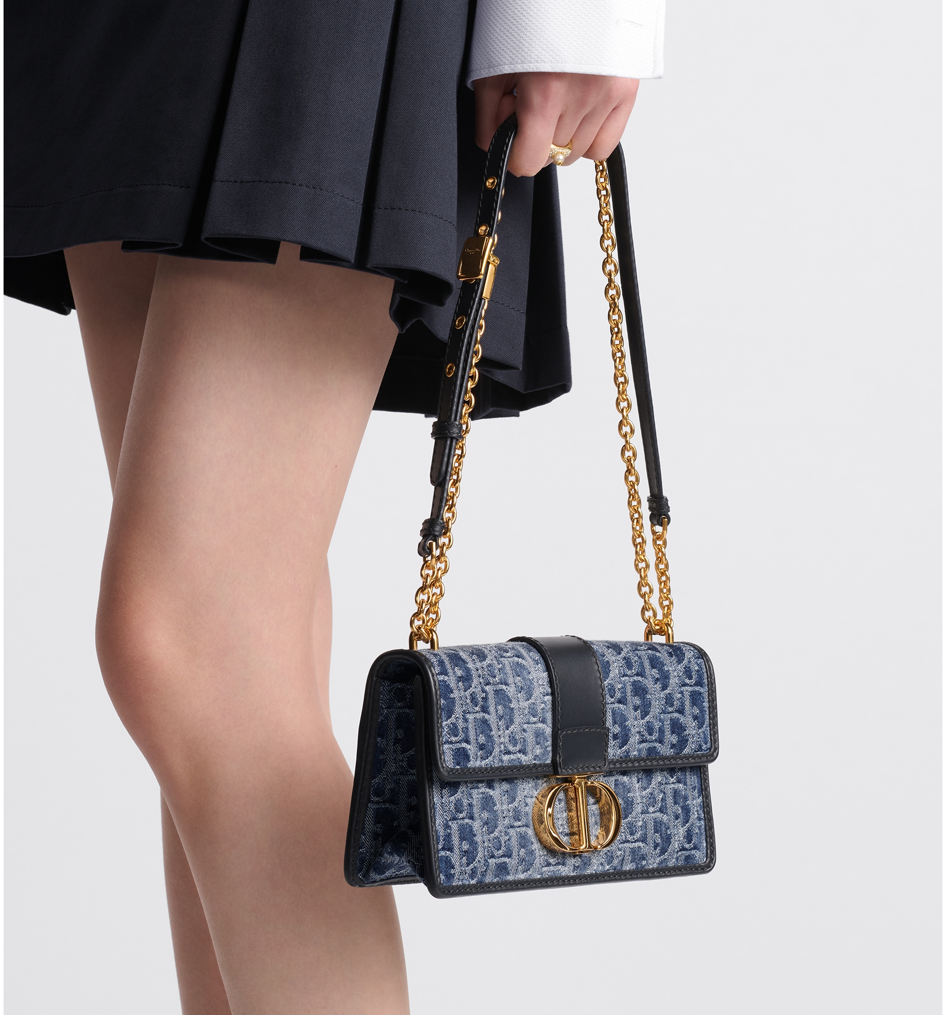 30 Montaigne East-West Bag with Chain Blue Denim Dior Oblique 