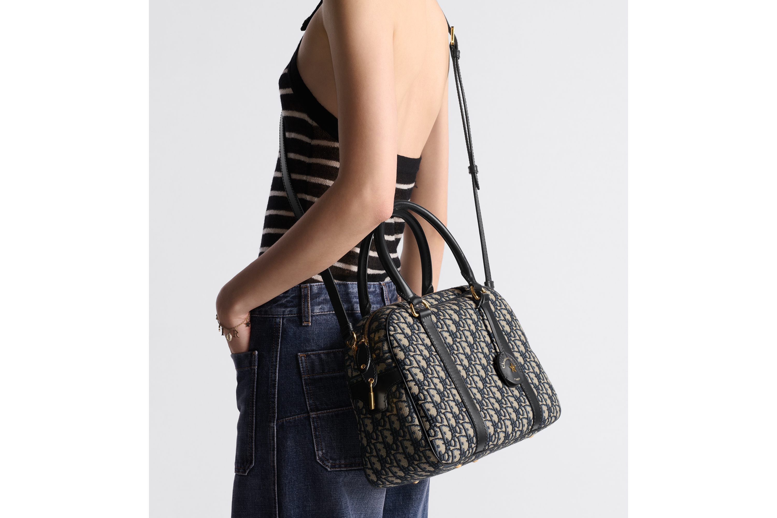 Look Large D-Vibe Bowling Bag Blue Dior Oblique Jacquard E05